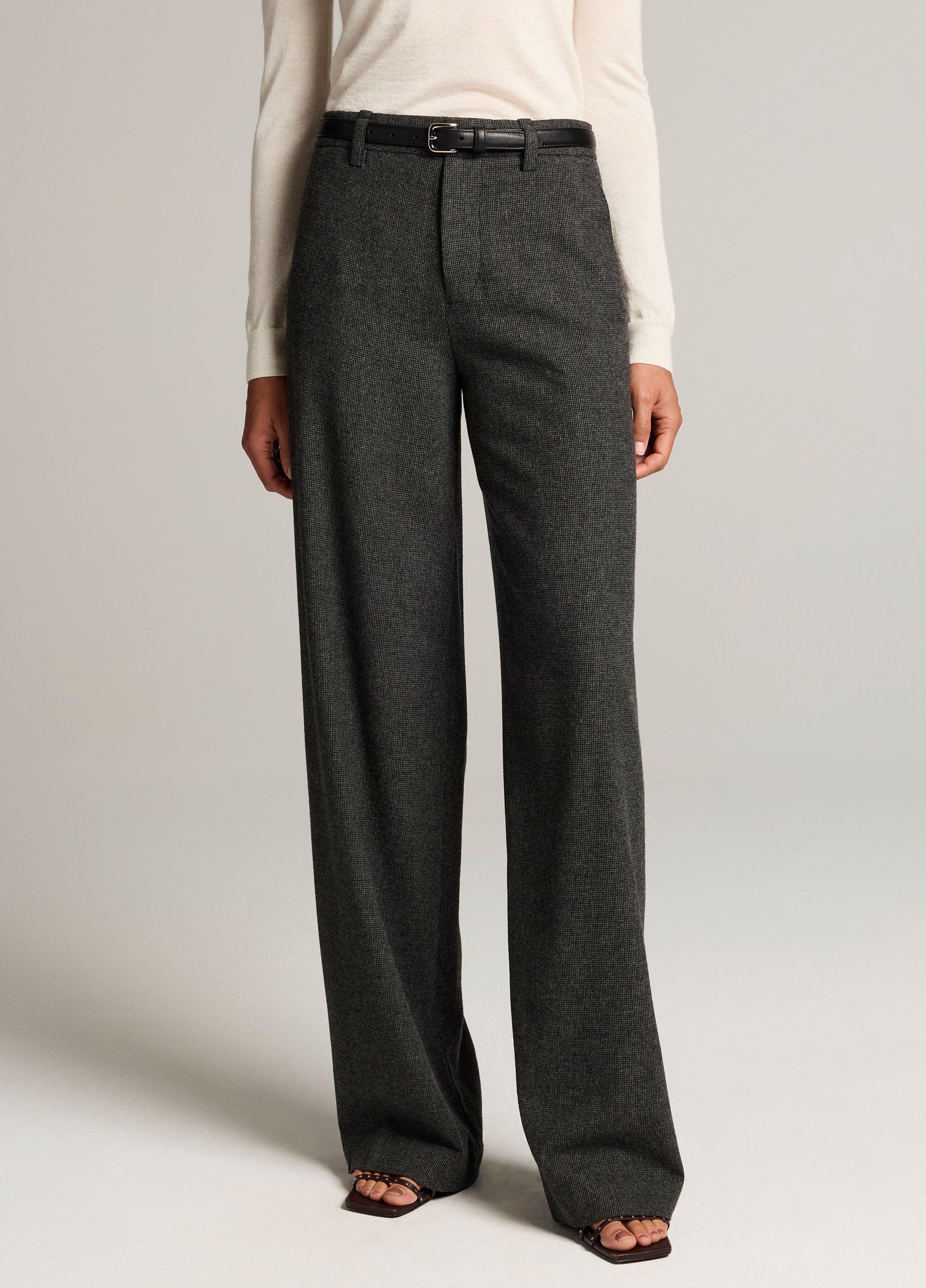 Micro-Houndstooth Italian Wool-Blend Flannel Wide-Leg Trouser image number 3