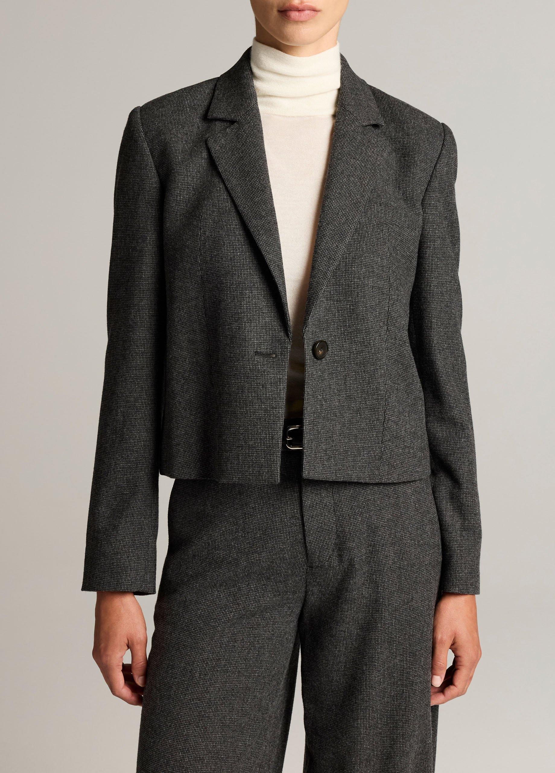 Micro-Houndstooth Italian Wool-Blend Flannel Short Blazer image number 0