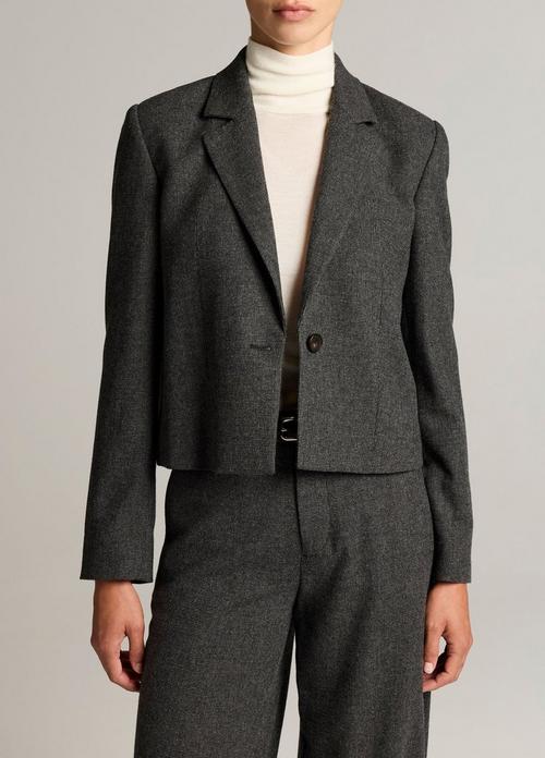 Micro-Houndstooth Italian Wool-Blend Flannel Short Blazer