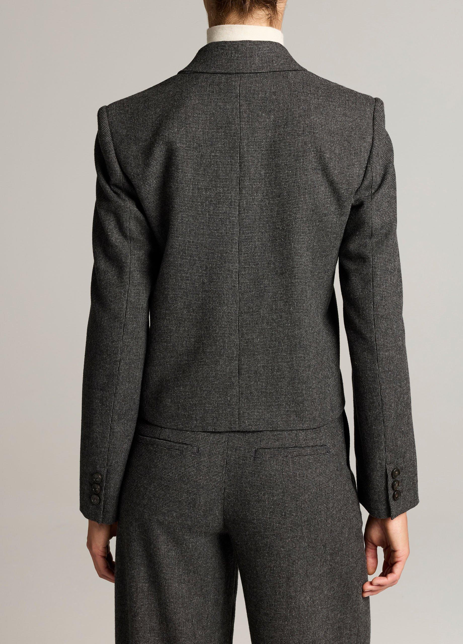 Micro-Houndstooth Italian Wool-Blend Flannel Short Blazer image number 2