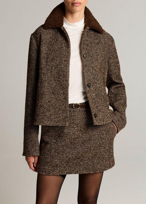 Contrast-Collar Boucl&eacute; Jacket