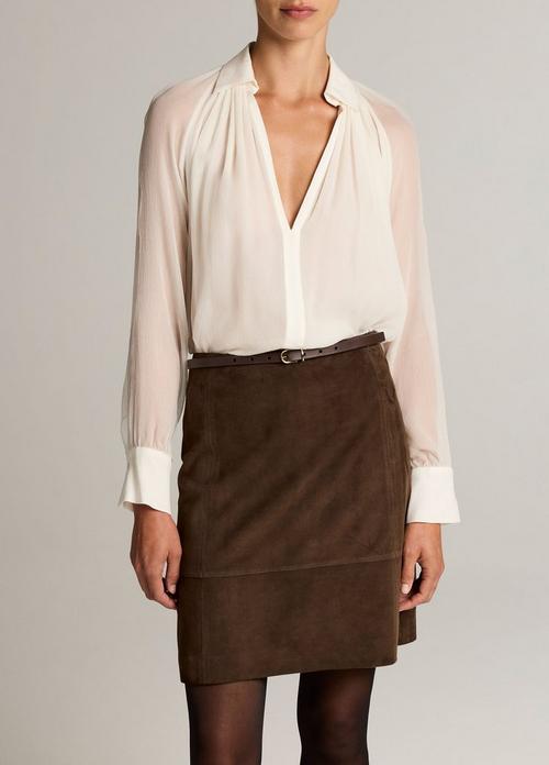 Gathered Sheer Chiffon Collared Blouse