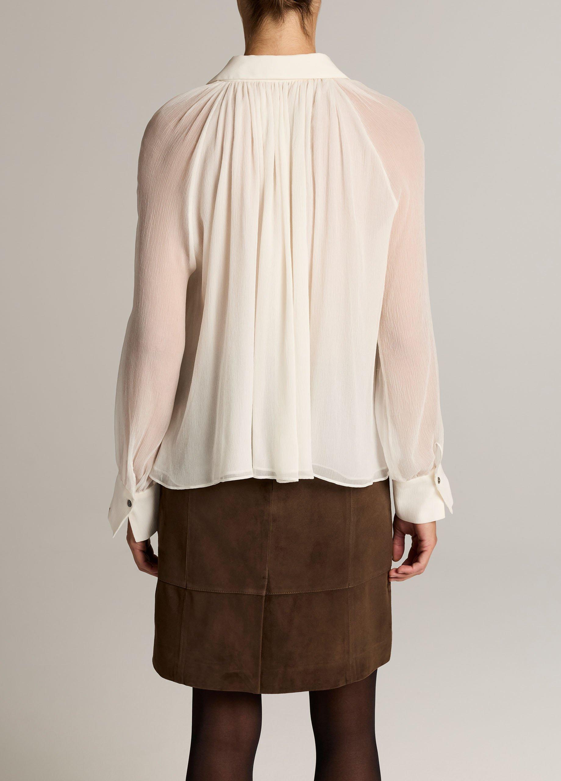 Gathered Sheer Chiffon Collared Blouse image number 2