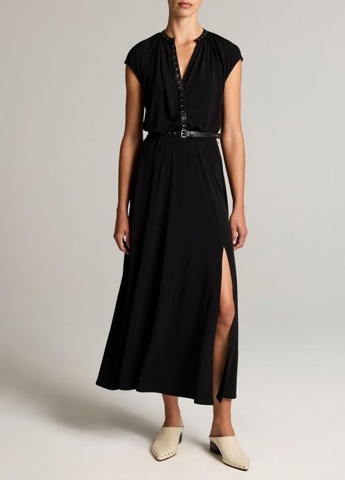 Studded Matte Jersey Cap-Sleeve Dress