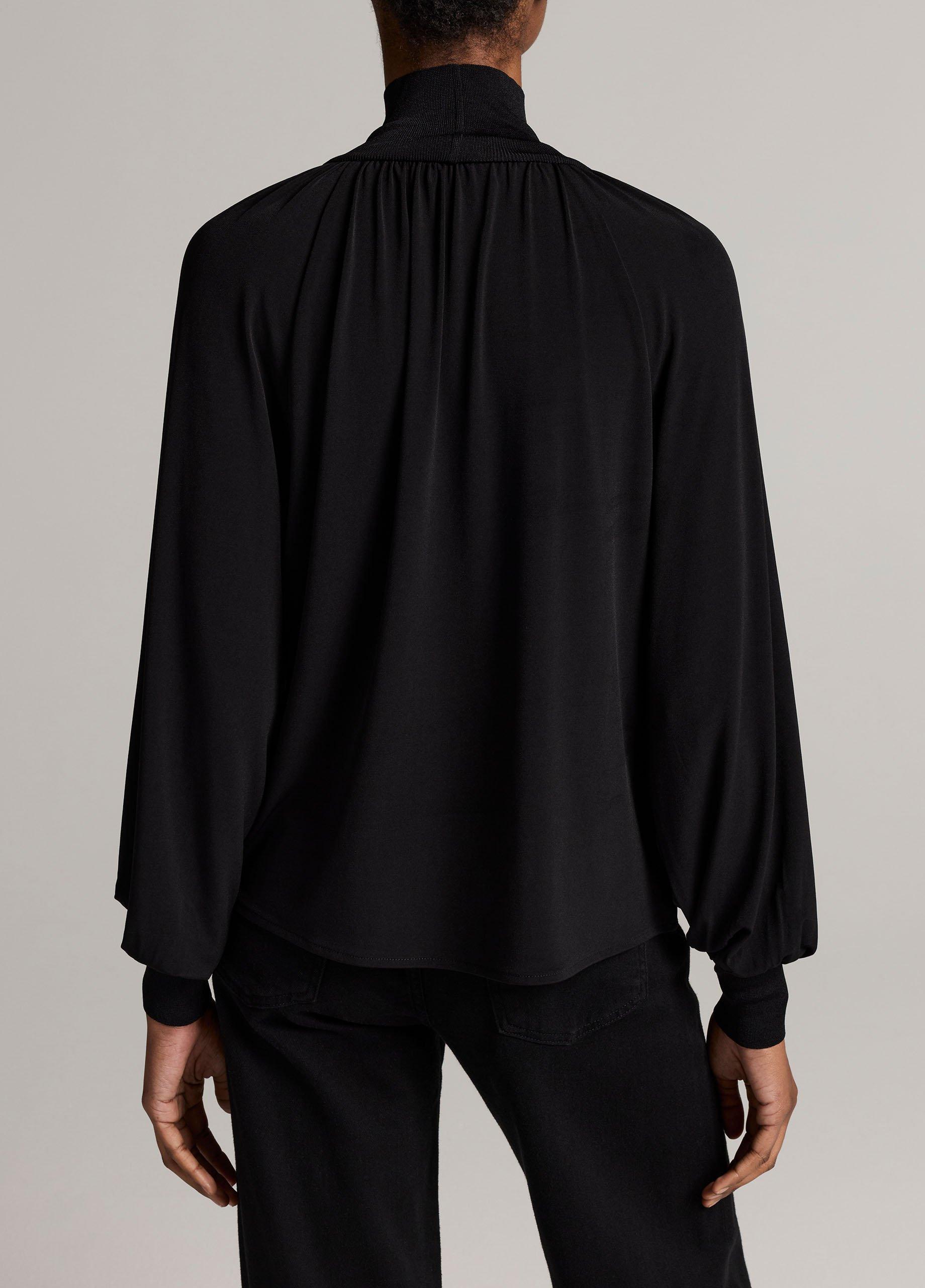 Rib-Trim Gathered Long-Sleeve Turtleneck Top image number 2