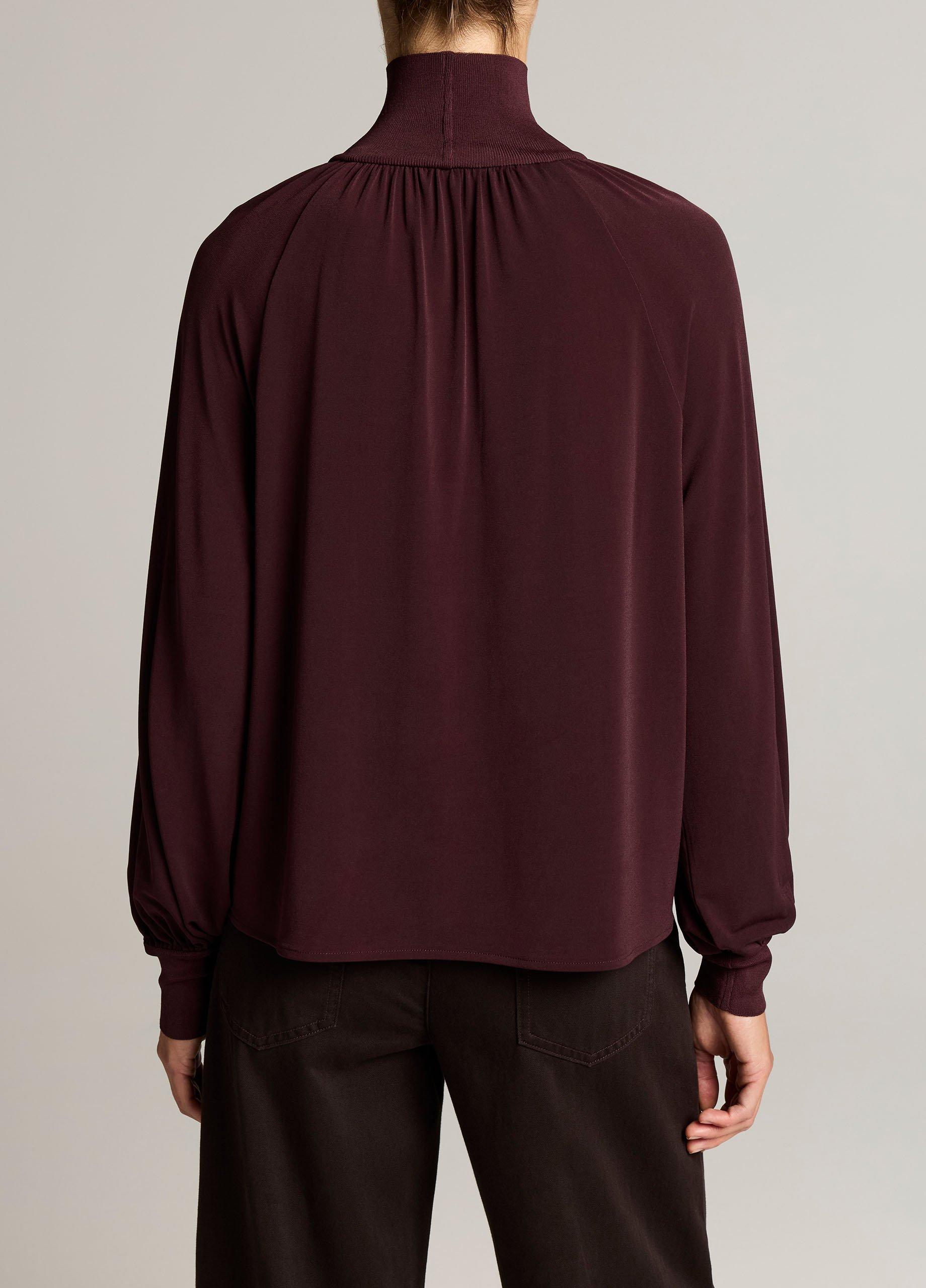 Rib-Trim Gathered Long-Sleeve Turtleneck Top image number 2