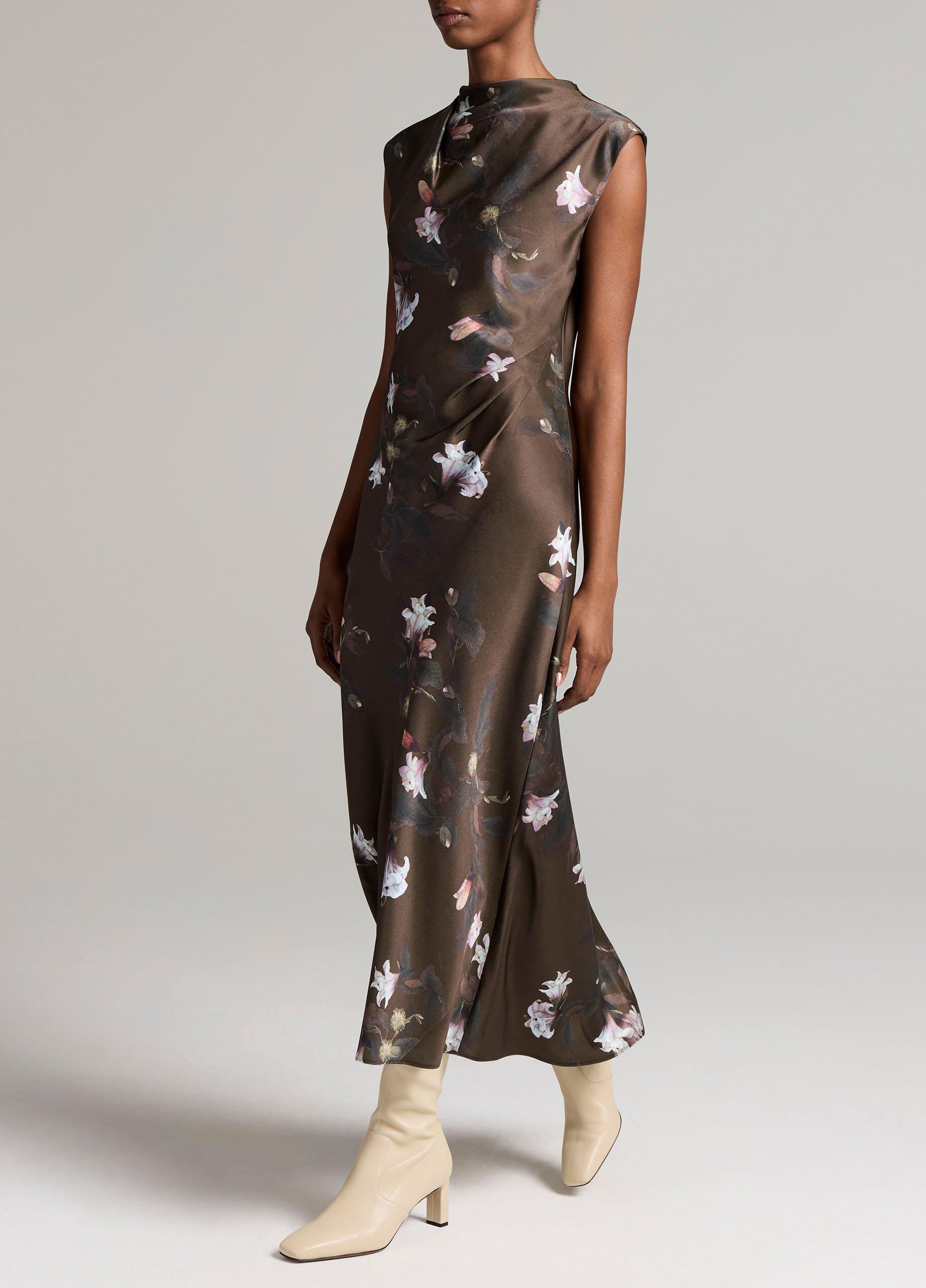 Lily Vine Satin Draped Funnel-Neck Dress image number 1