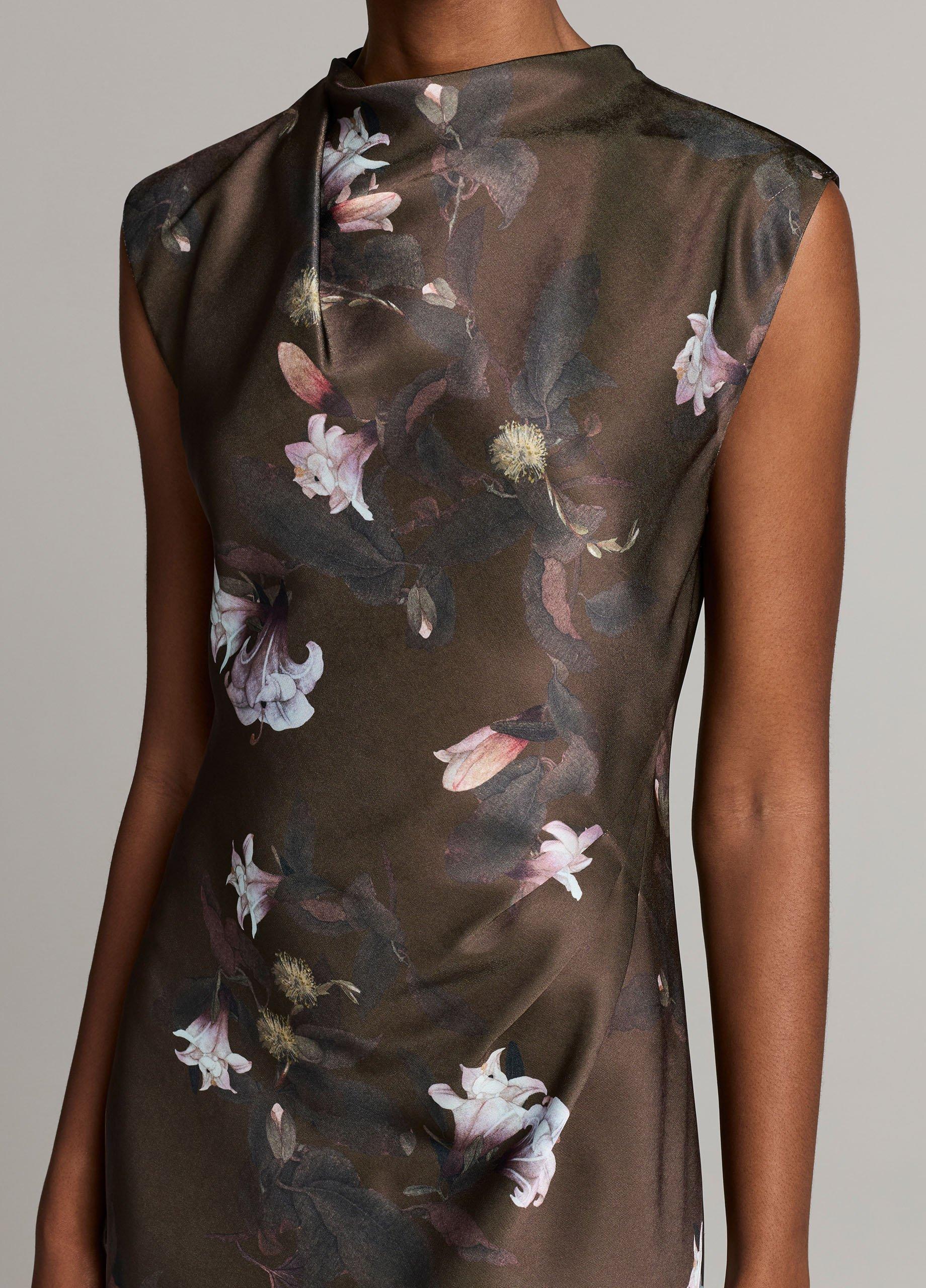 Lily Vine Satin Draped Funnel-Neck Dress image number 3