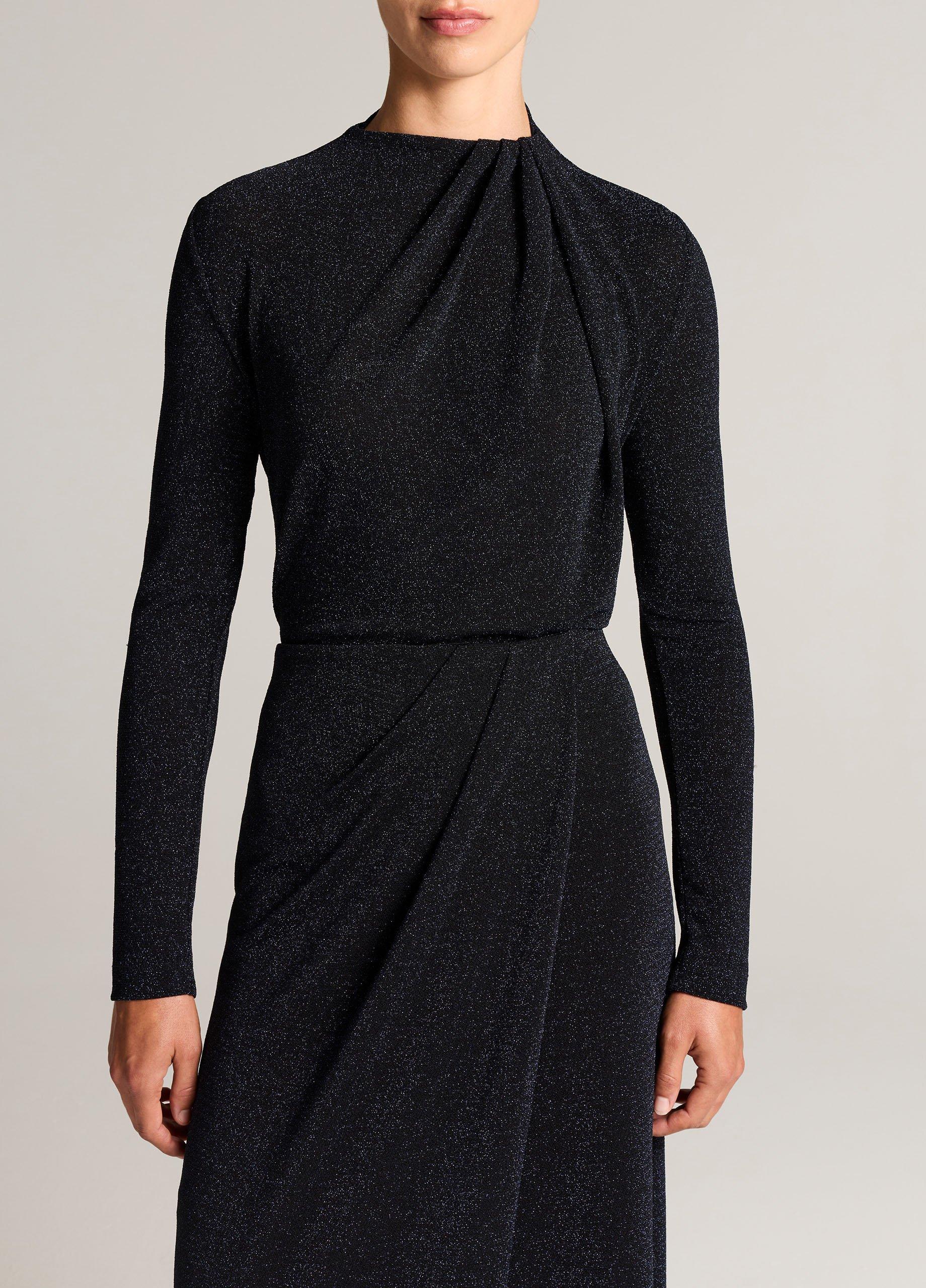 Metallic Jersey Twist-Neck Long-Sleeve Top image number 0