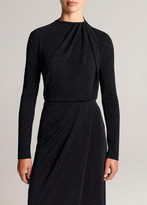 Metallic Jersey Twist-Neck Long-Sleeve Top