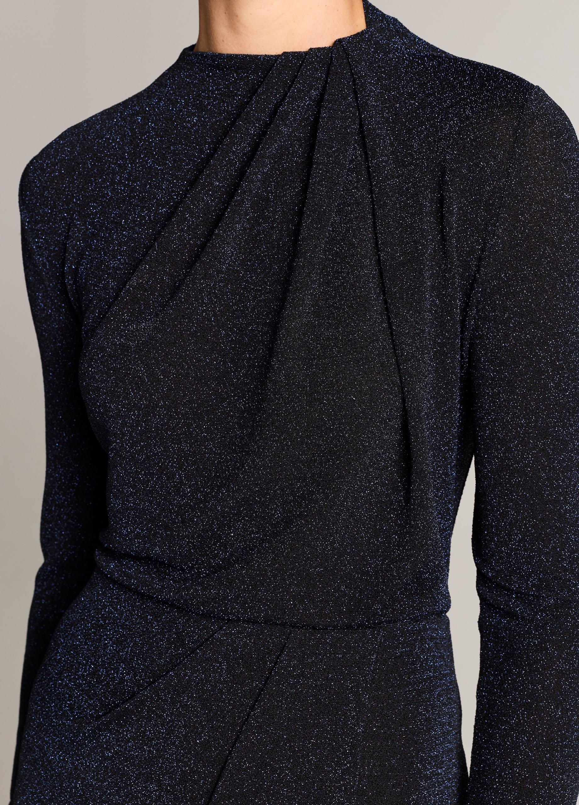 Metallic Jersey Twist-Neck Long-Sleeve Top image number 1