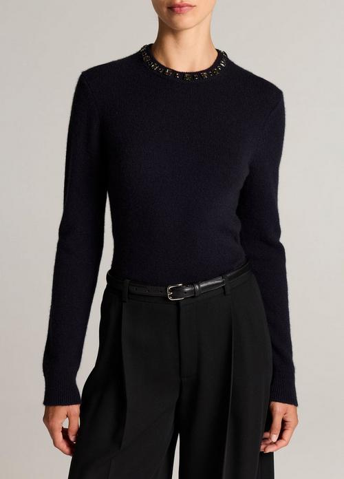 Gem-Embellished Wool & Cashmere-Blend Sweater