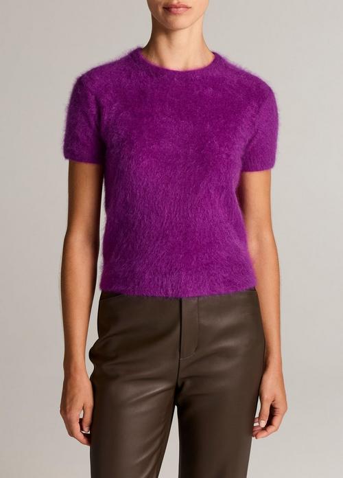 Brushed Cashmere Short-Sleeve Sweater