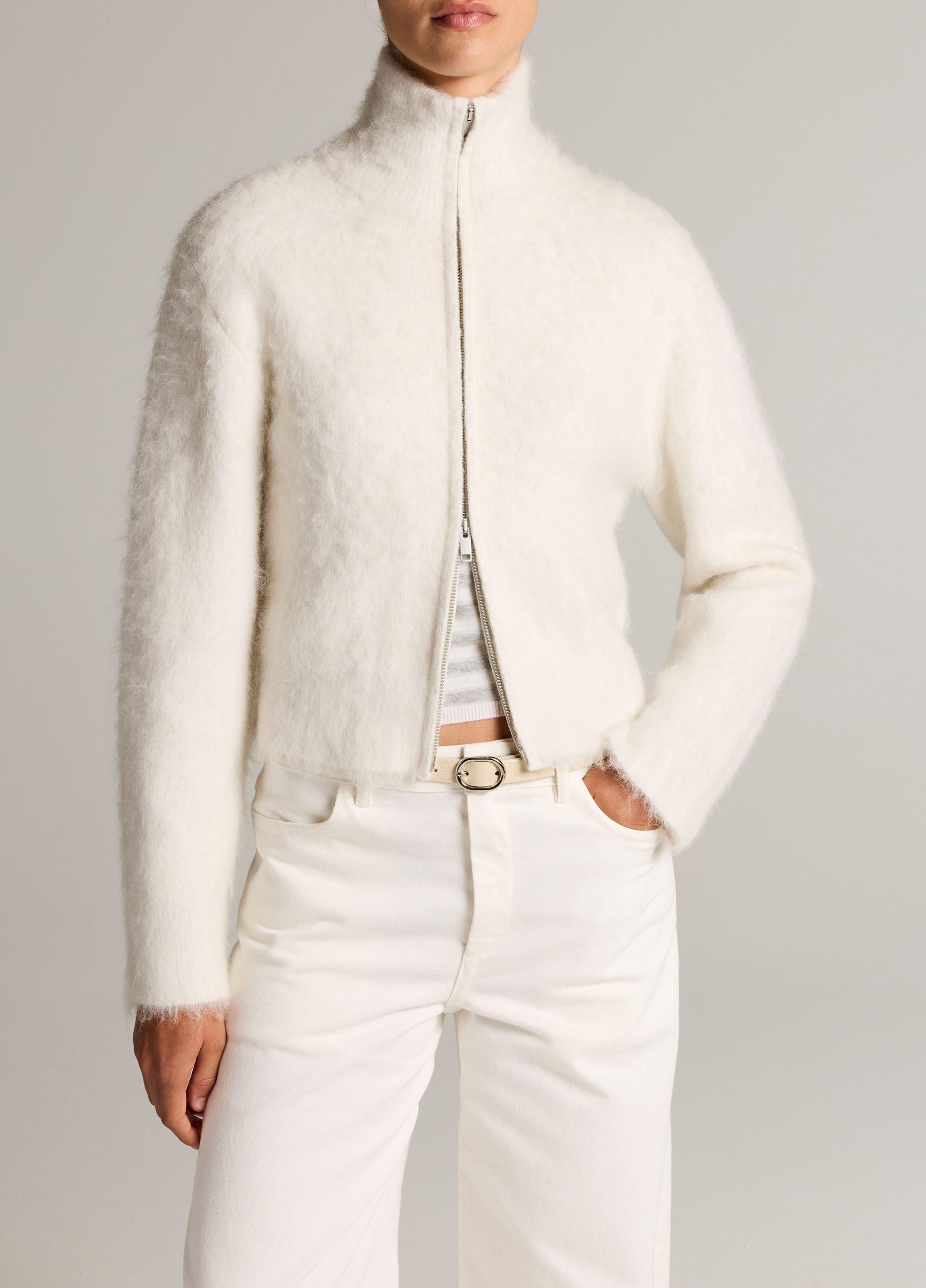 Brushed Wool & Alpaca-Blend Zip Sweater Jacket image number 0