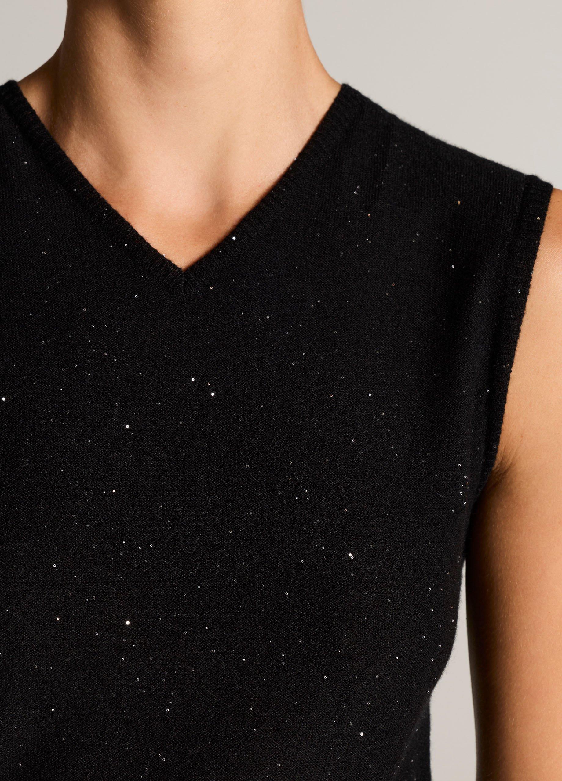Metallic Cashmere-Silk V-Neck Sweater Vest image number 1