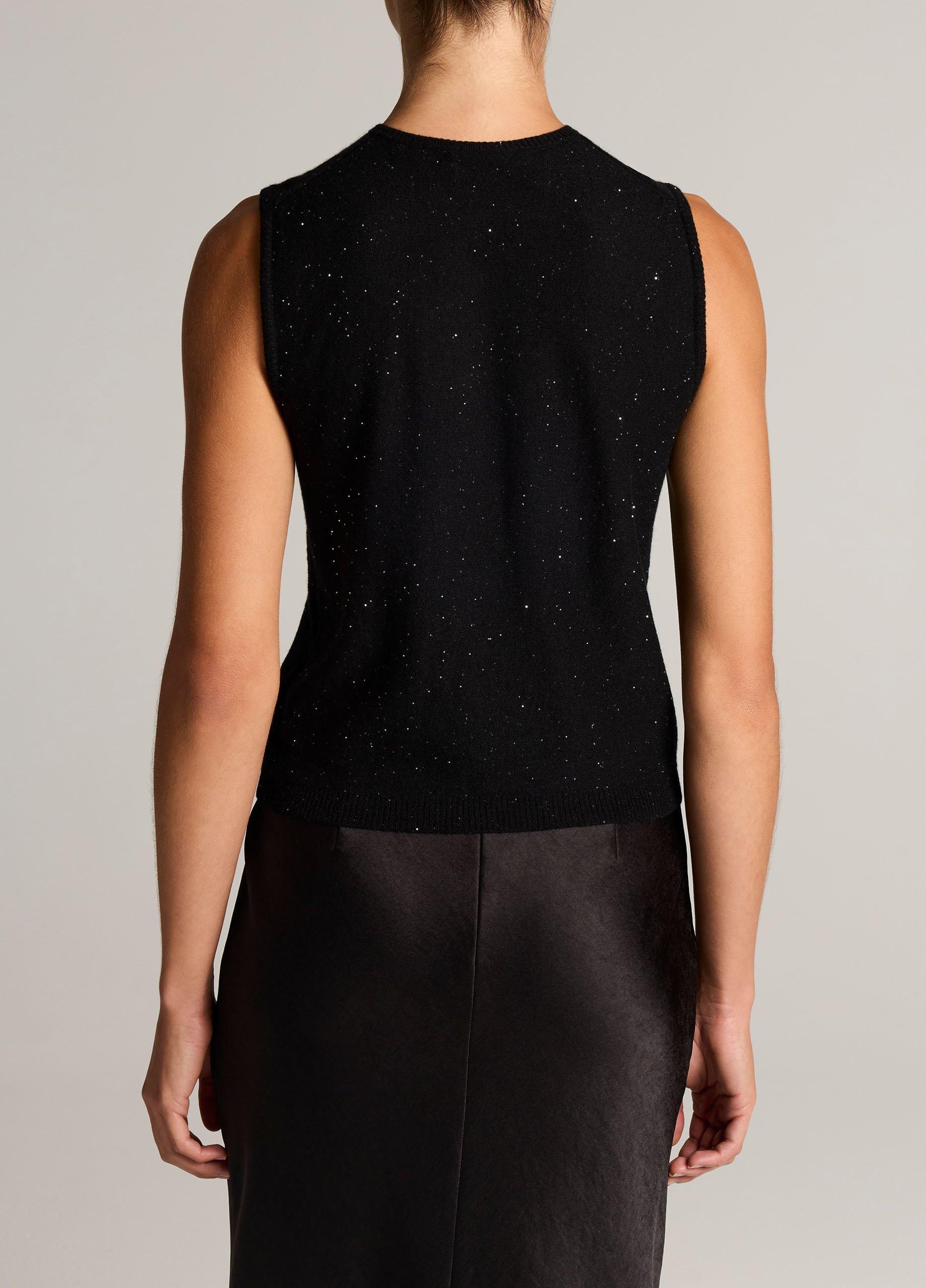 Metallic Cashmere-Silk V-Neck Sweater Vest image number 2