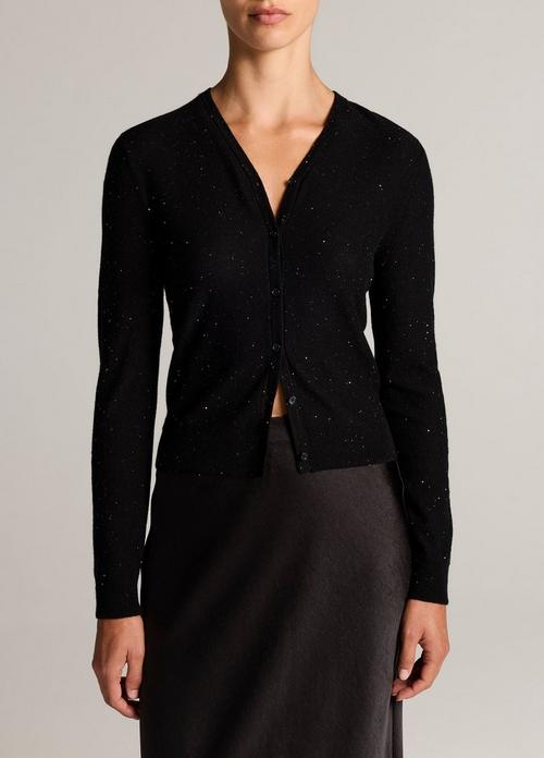 Metallic Cashmere-Silk V-Neck Cardigan