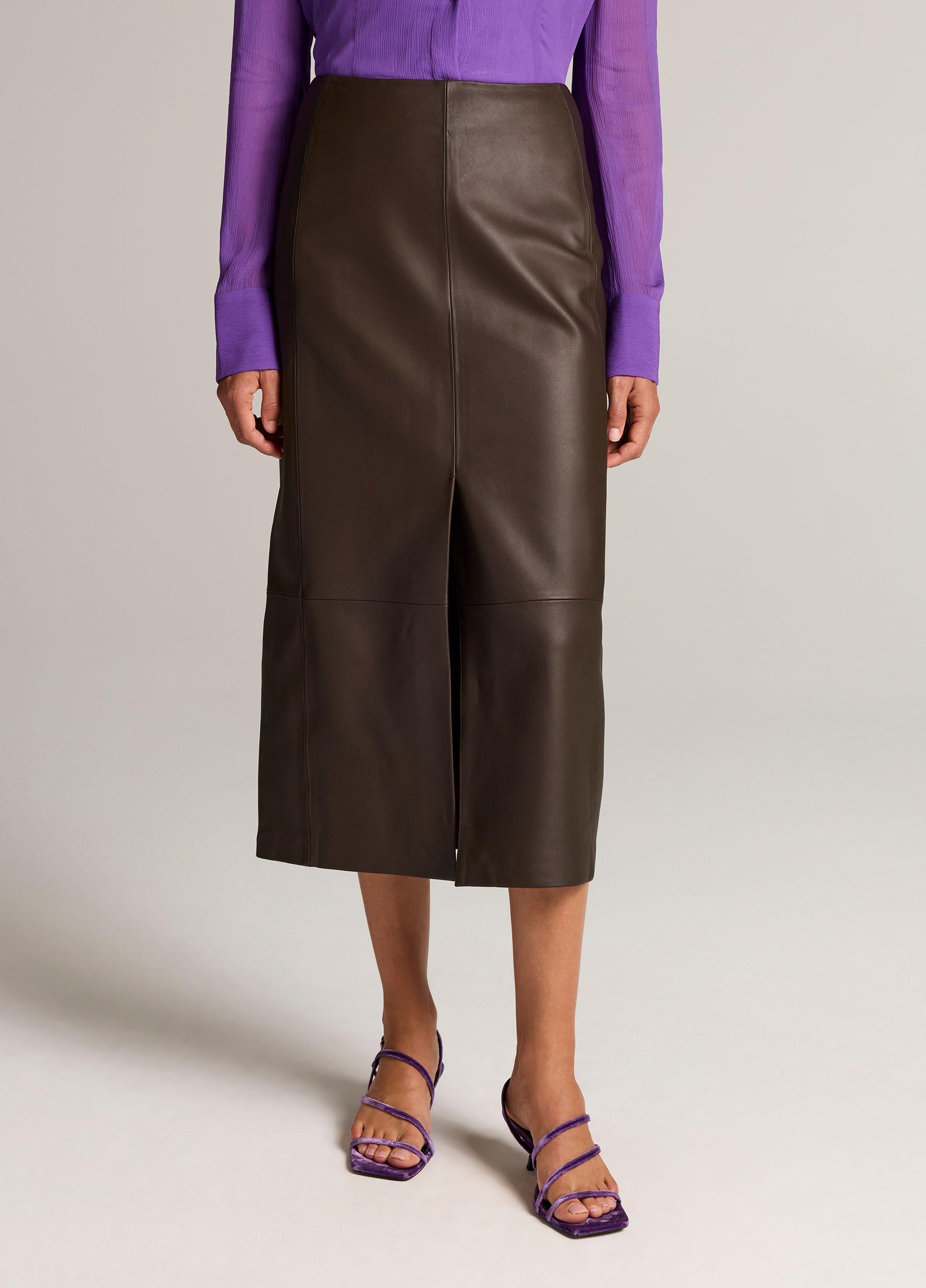 Leather Slit-Front Skirt image number 3
