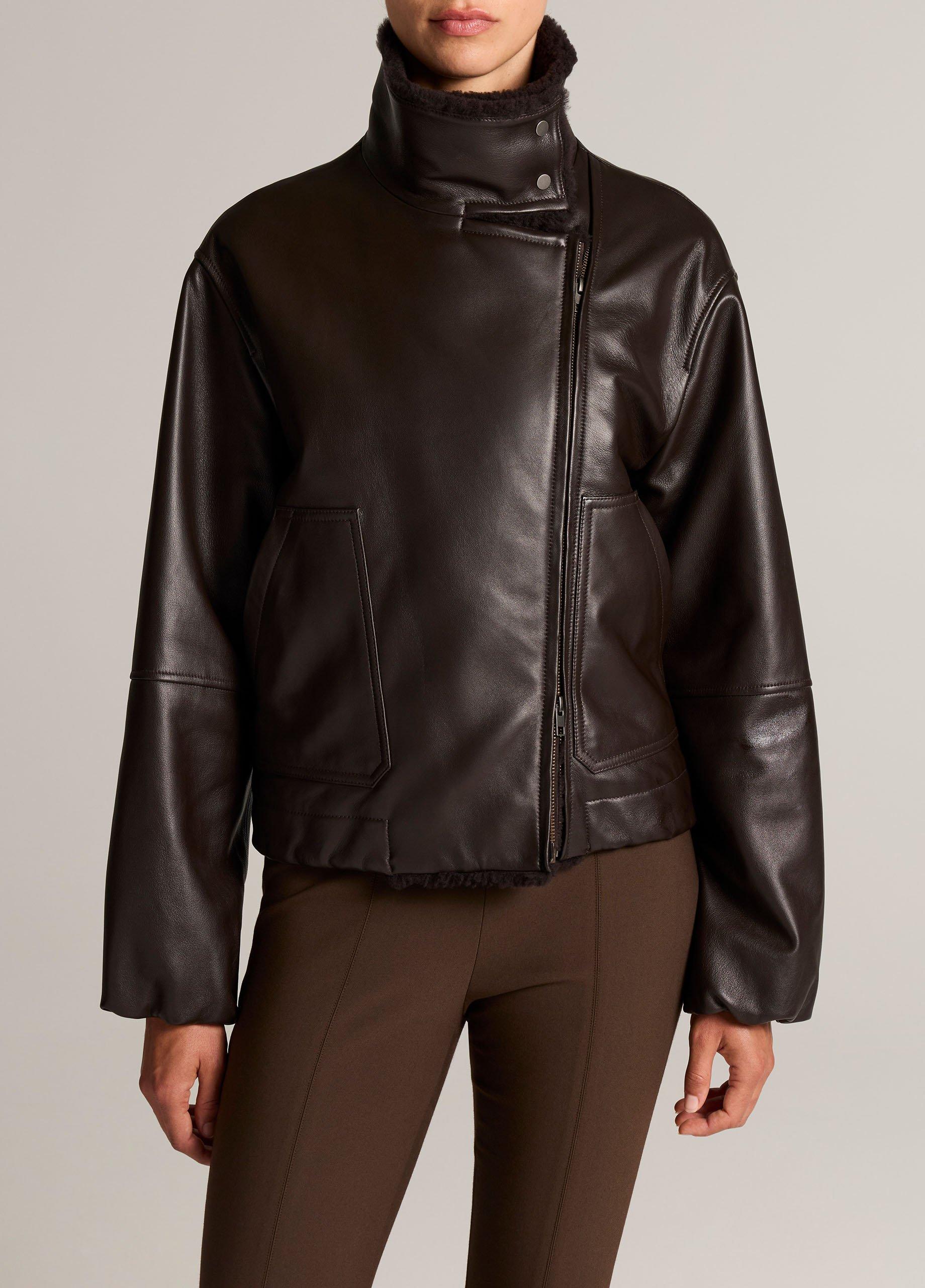 Shearling-Trim Leather Jacket image number 0