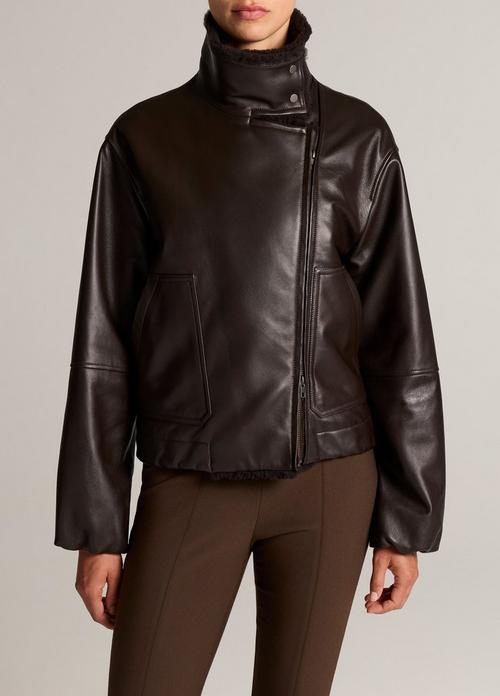 Shearling-Trim Leather Jacket