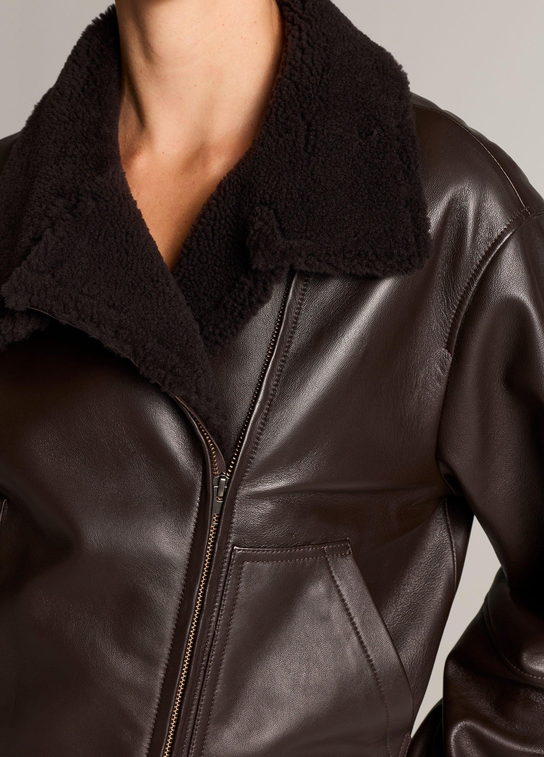 Shearling-Trim Leather Jacket image number 1