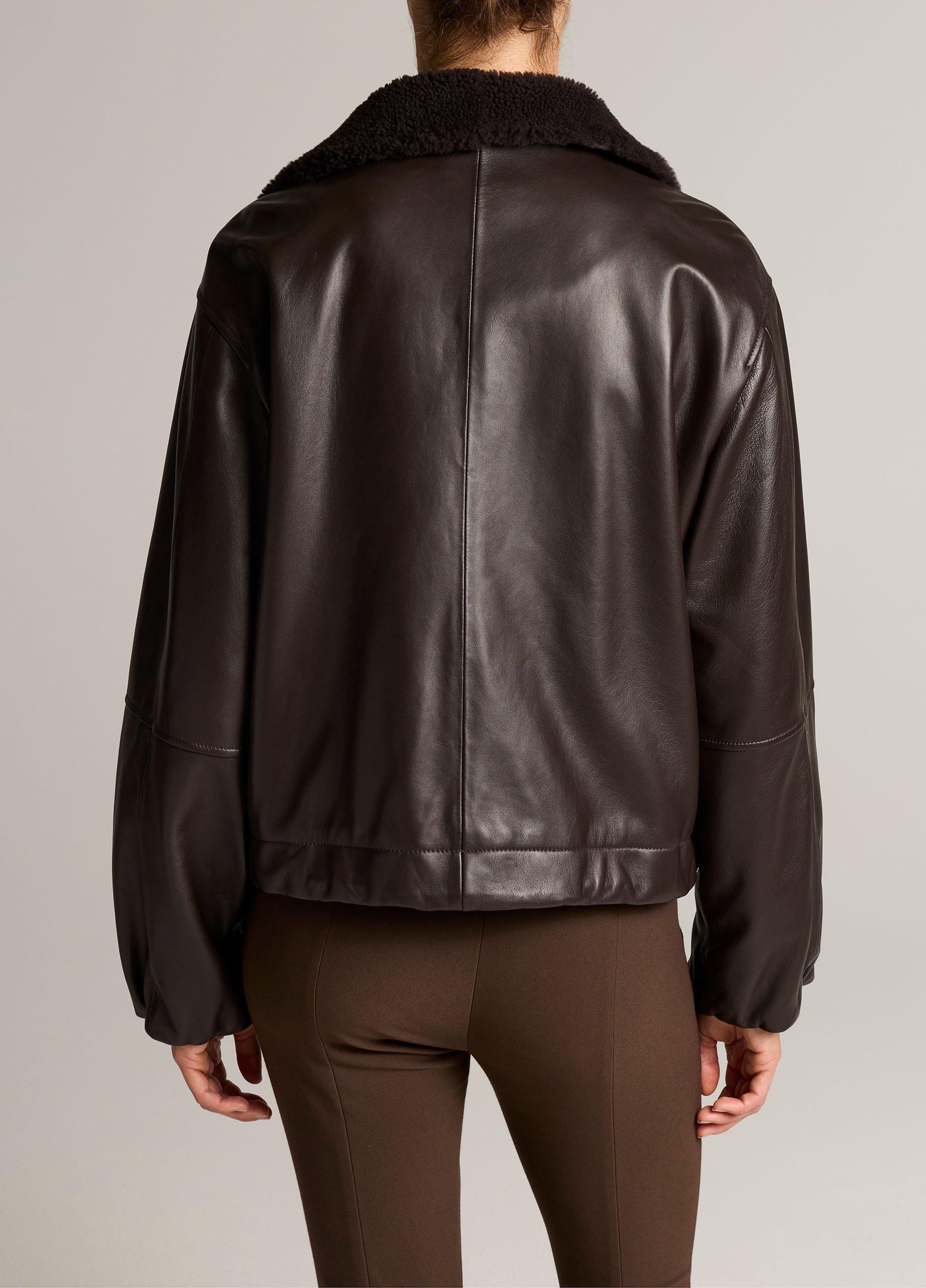 Shearling-Trim Leather Jacket image number 2