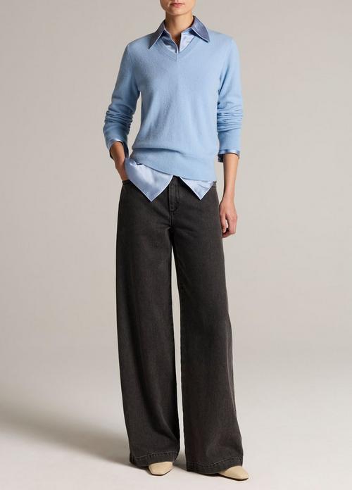 Mid-Rise Washed Cotton Twill Wide-Leg Pant