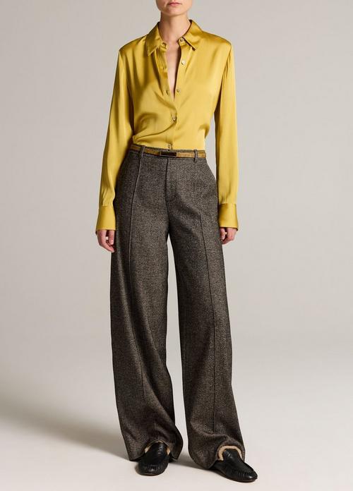 High-Rise Wool-Blend Pintuck Wide-Leg Trouser