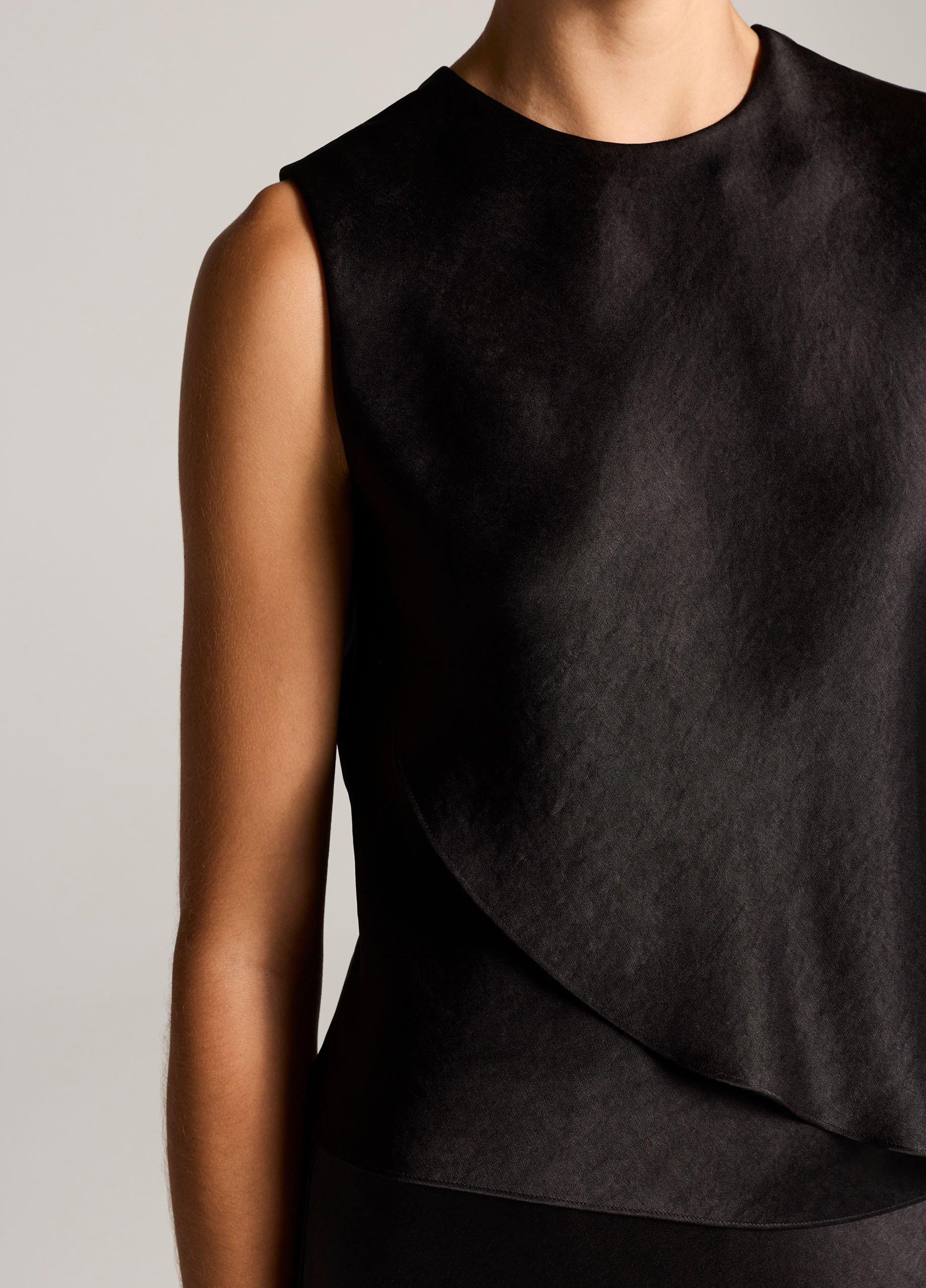 Satin Asymmetric Draped Cape Top image number 1