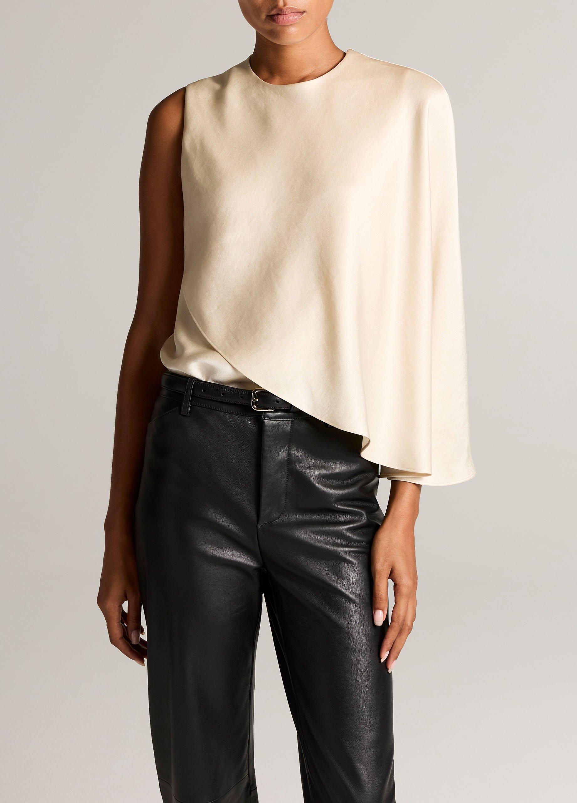 Satin Asymmetric Draped Cape Top image number 0