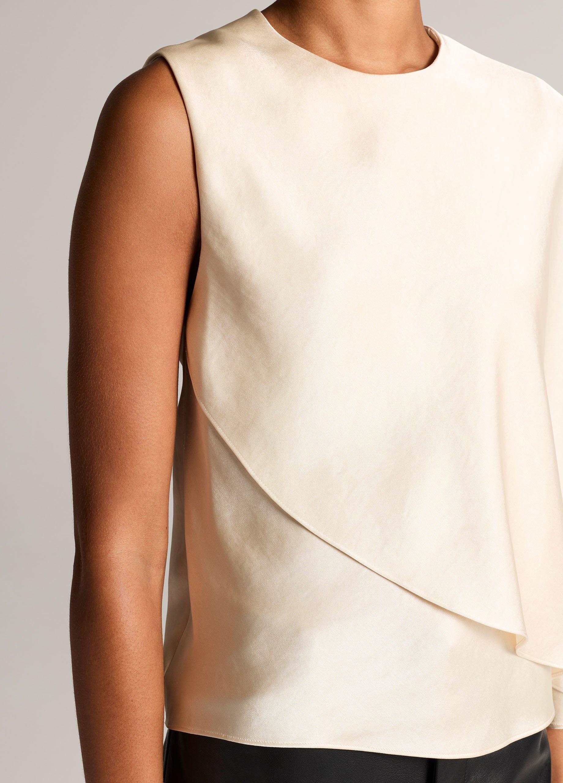 Satin Asymmetric Draped Cape Top image number 1