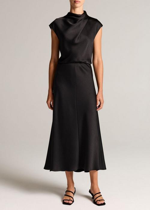 Draped Satin Cowl-Neck Dress