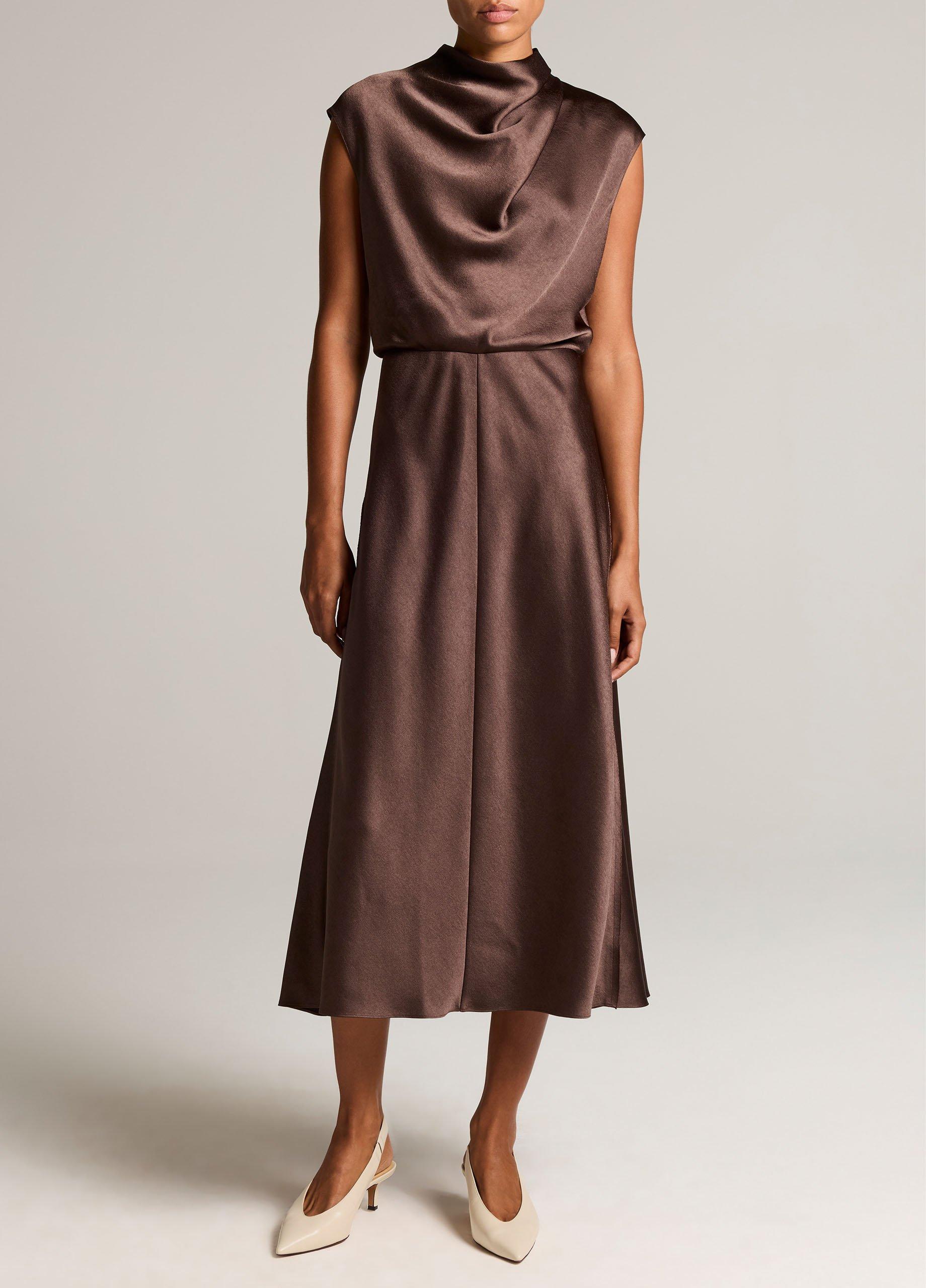 Draped Satin Cowl-Neck Dress image number 0