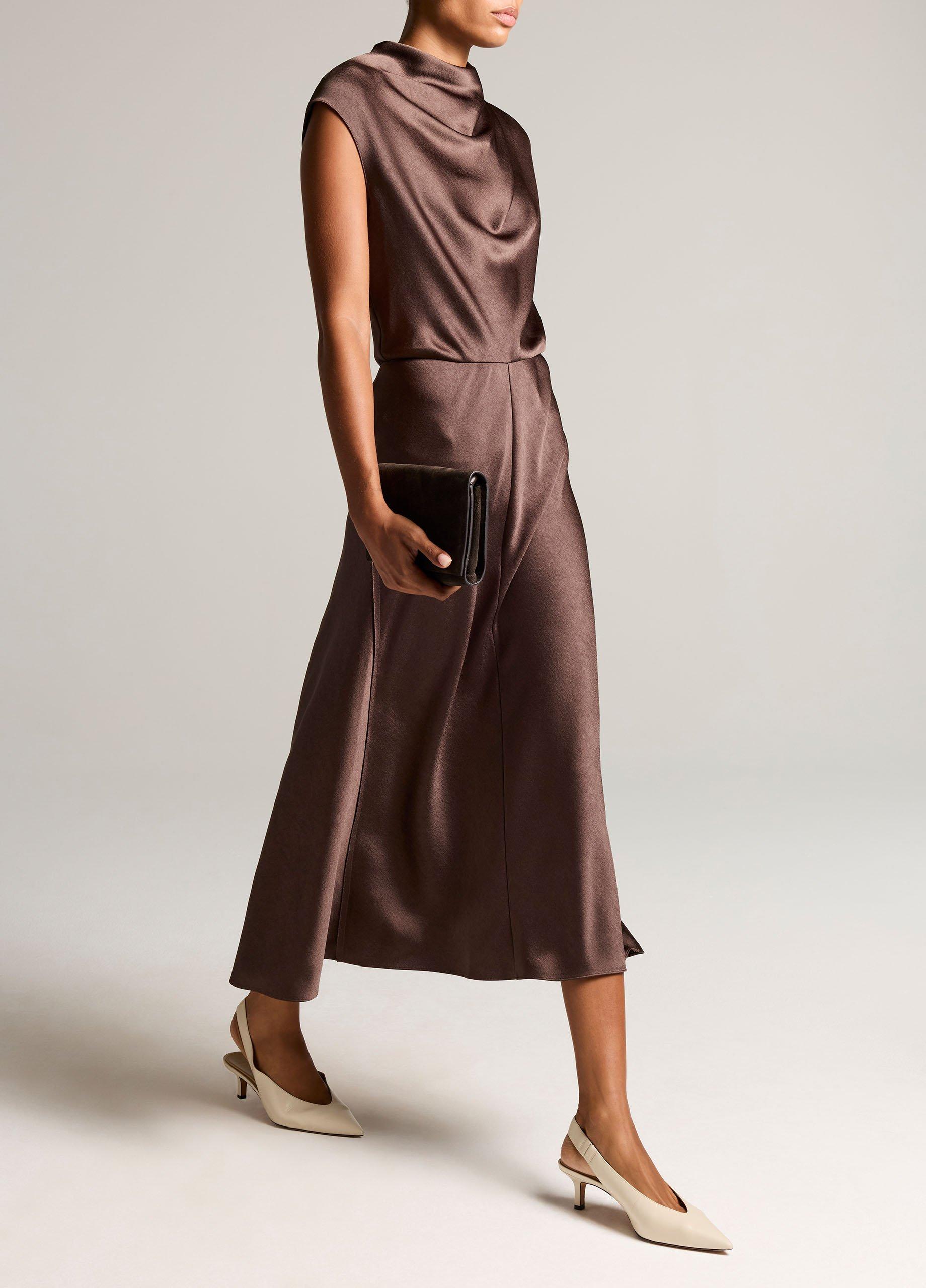 Draped Satin Cowl-Neck Dress image number 1
