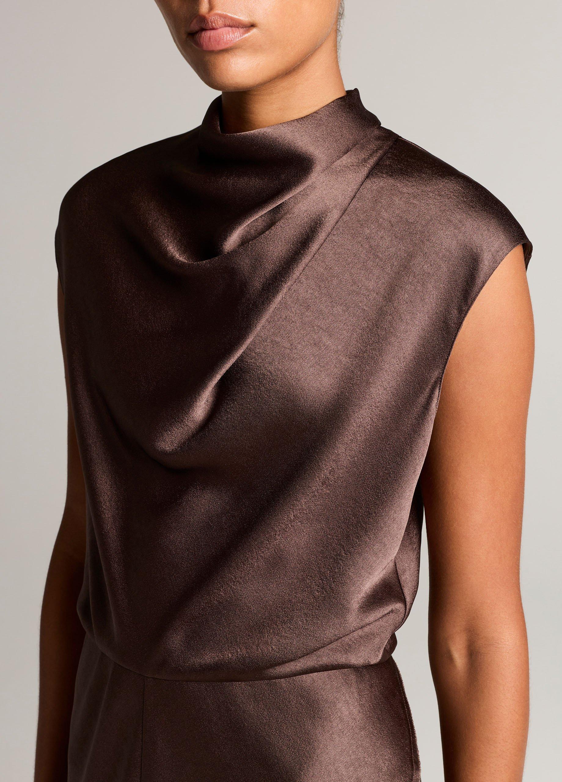 Draped Satin Cowl-Neck Dress image number 3