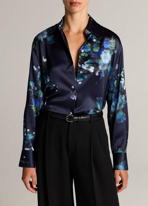 Midnight Garden Silk Relaxed Button-Front Shirt
