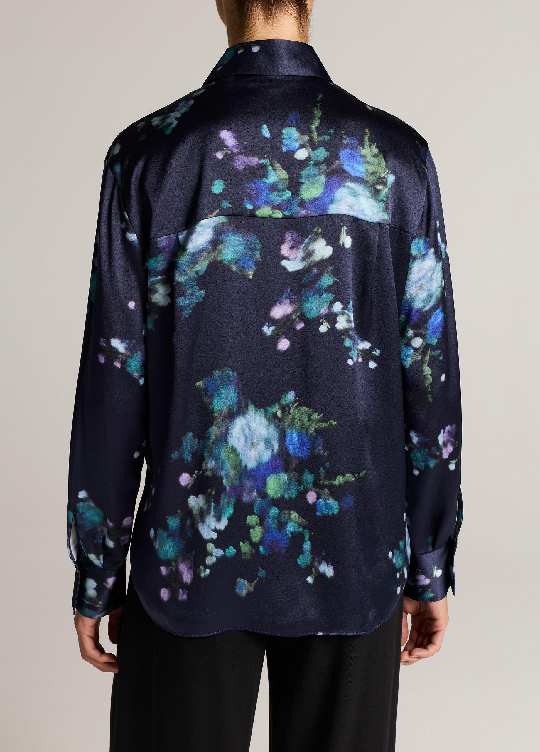 Midnight Garden Silk Relaxed Button-Front Shirt image number 2