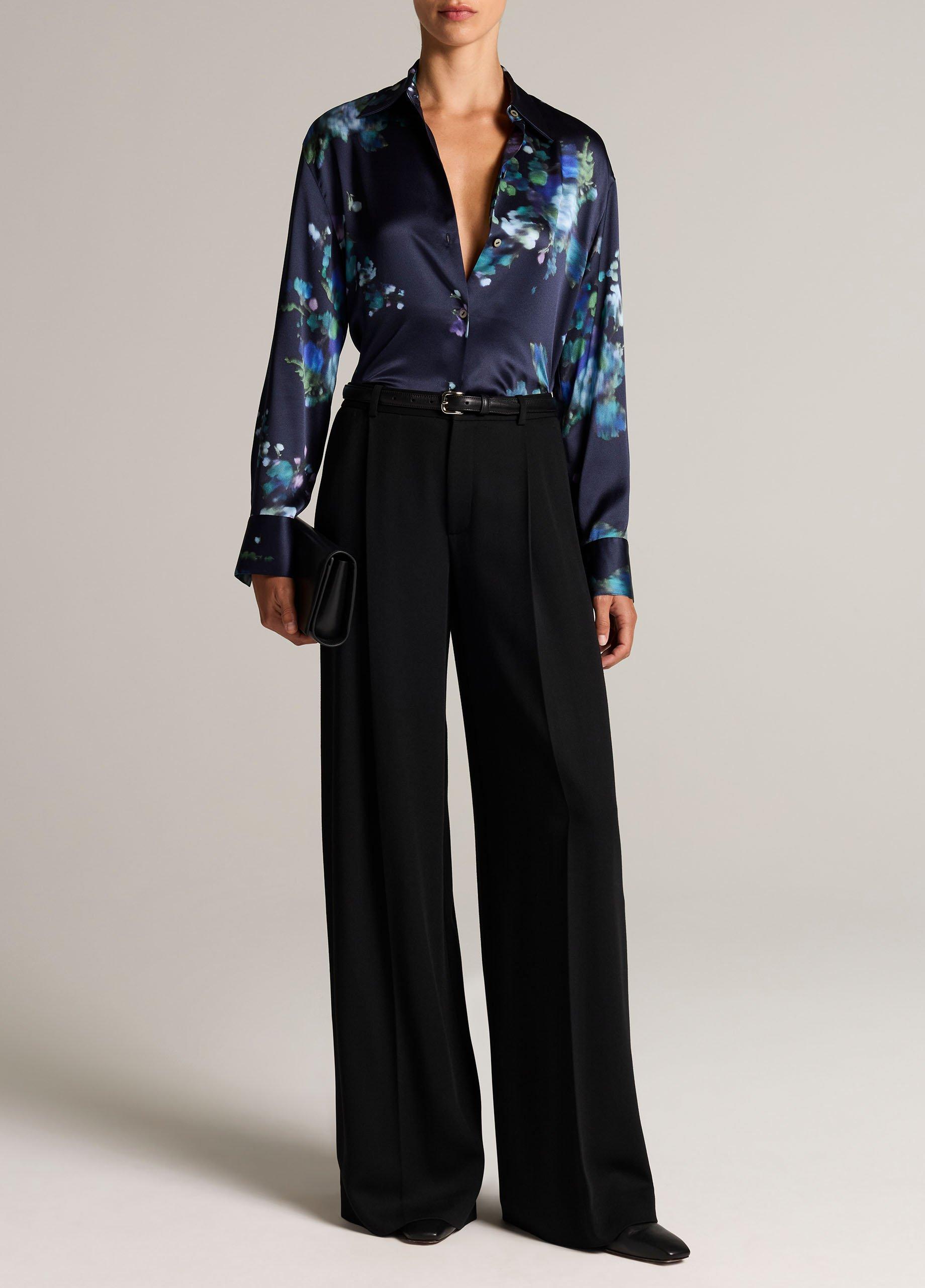 Midnight Garden Silk Relaxed Button-Front Shirt image number 3
