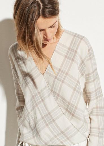 Textured Plaid Crossover Blouse image number 1