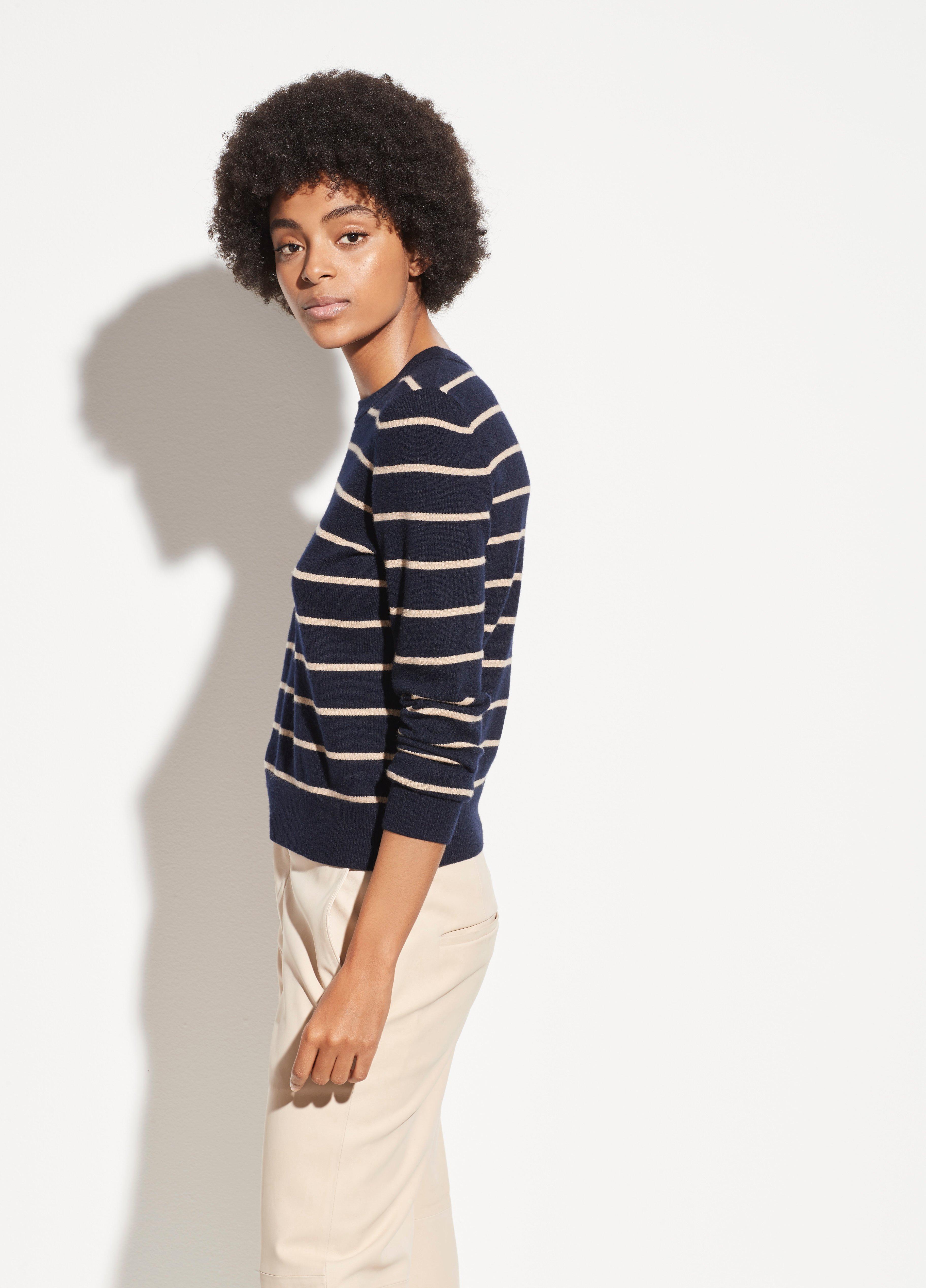 Striped Overlay Cashmere Crew image number 2