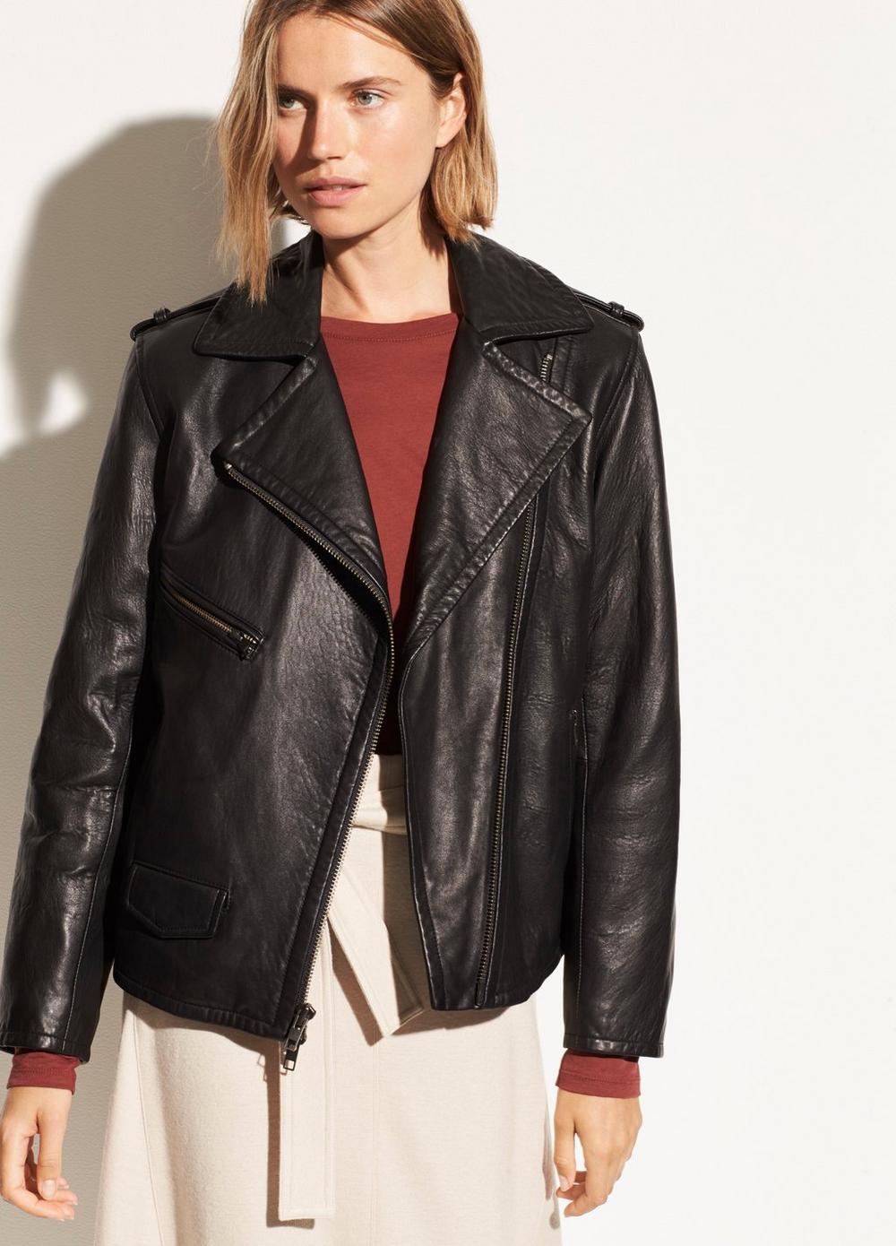 Womens Black Lambskin Leather Moto Jacket W029