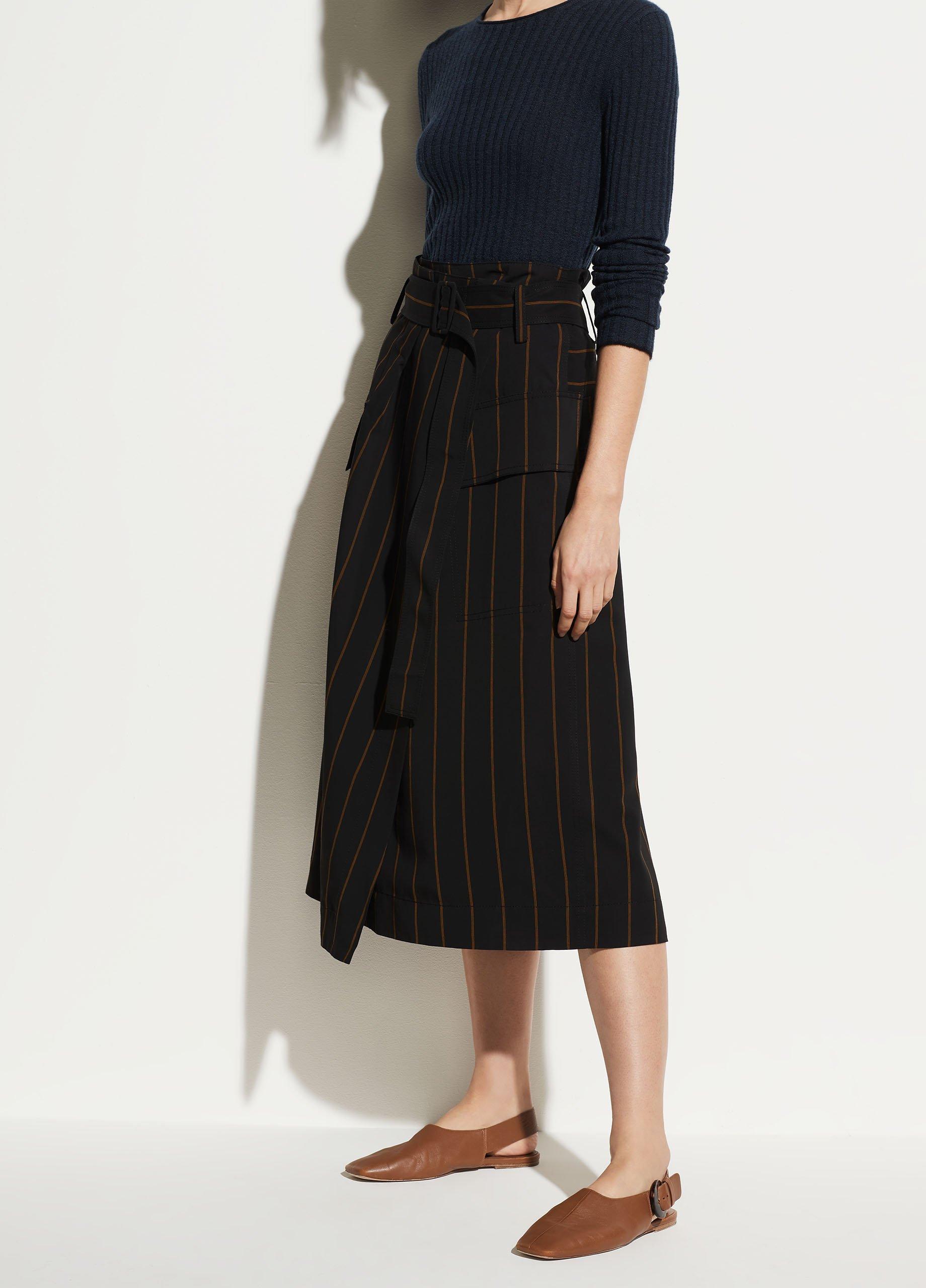 vince belted striped utility skirt