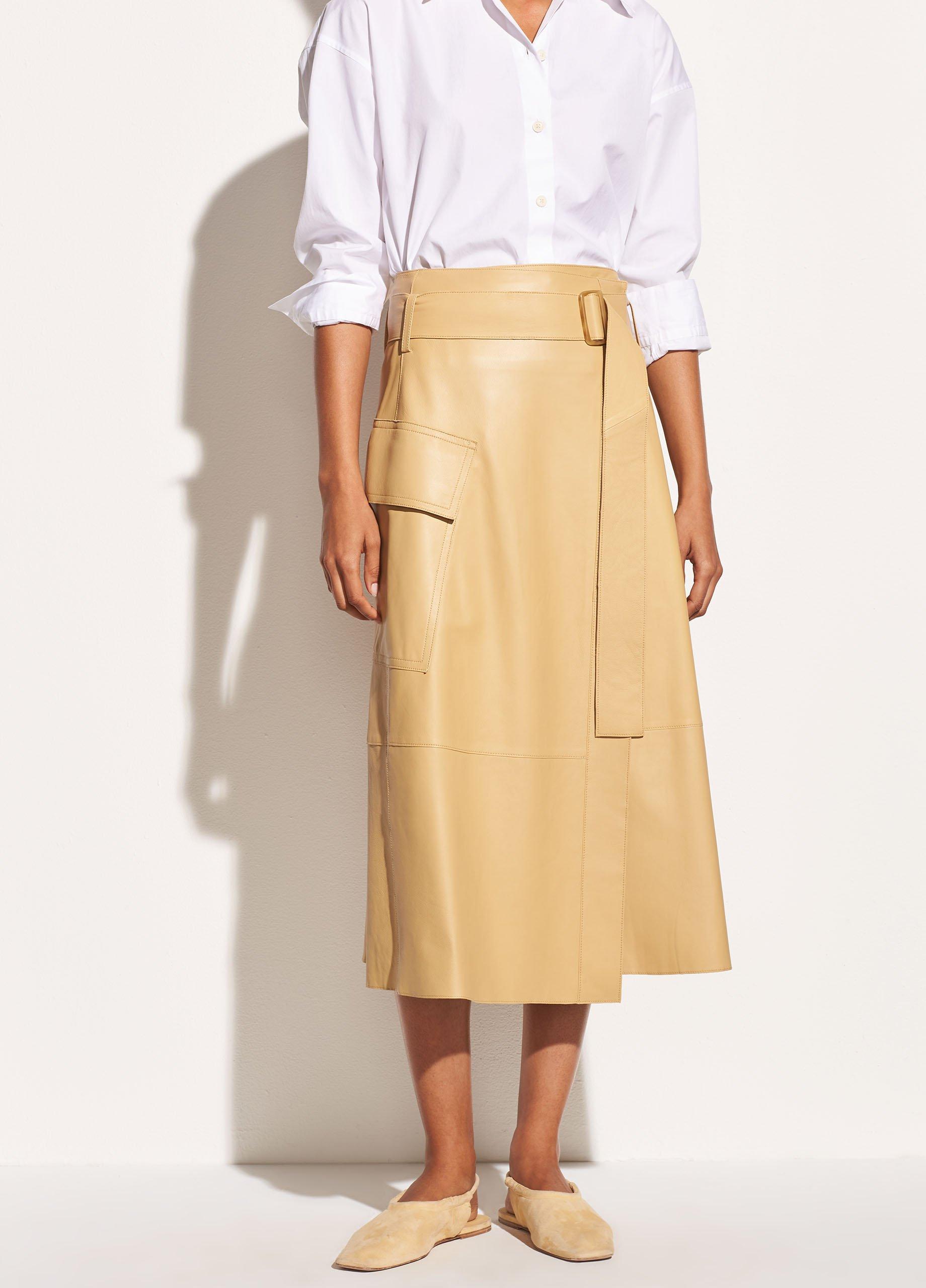 Belted Leather Wrap Skirt image number 1