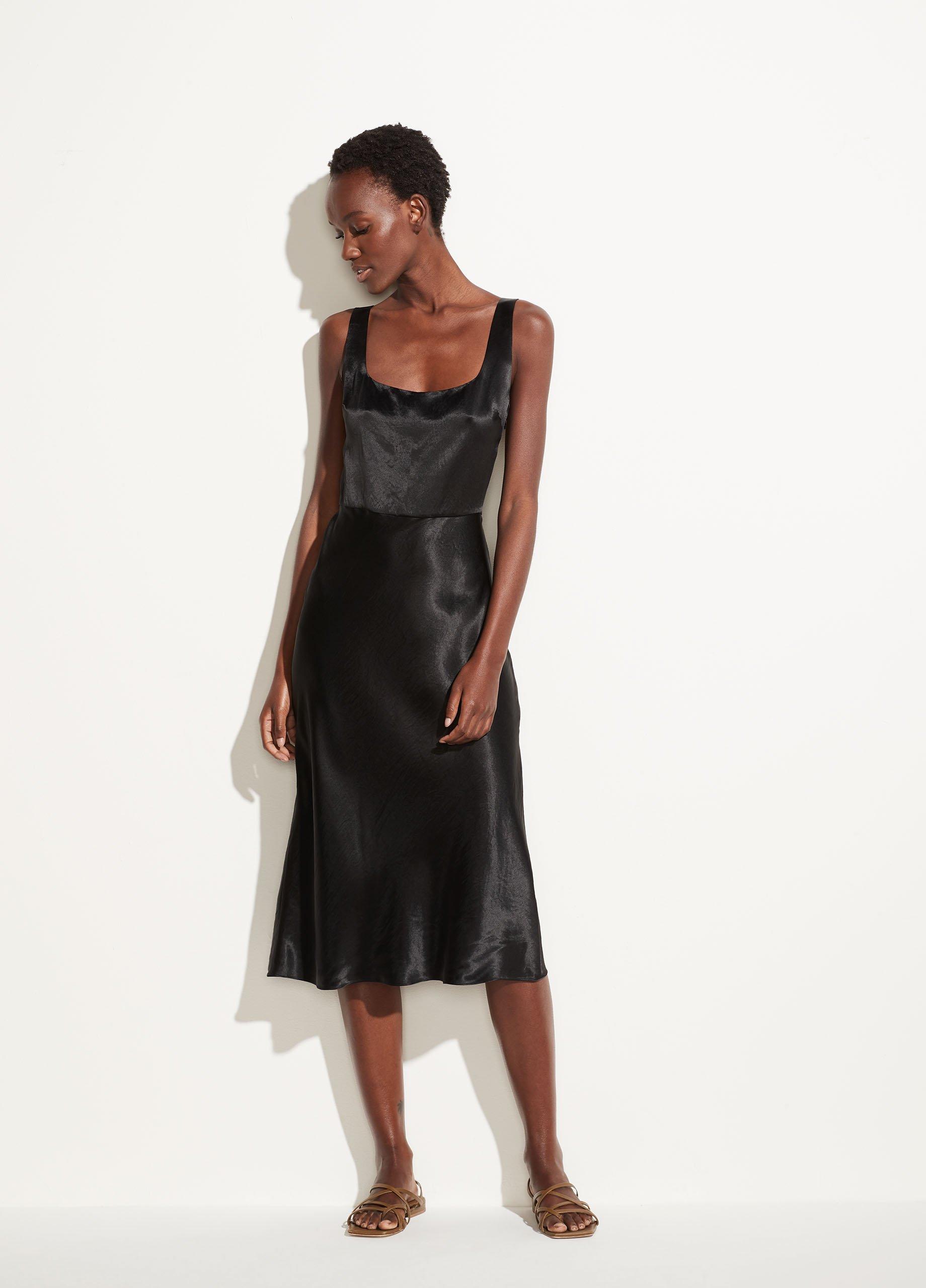 black fitted slip dress