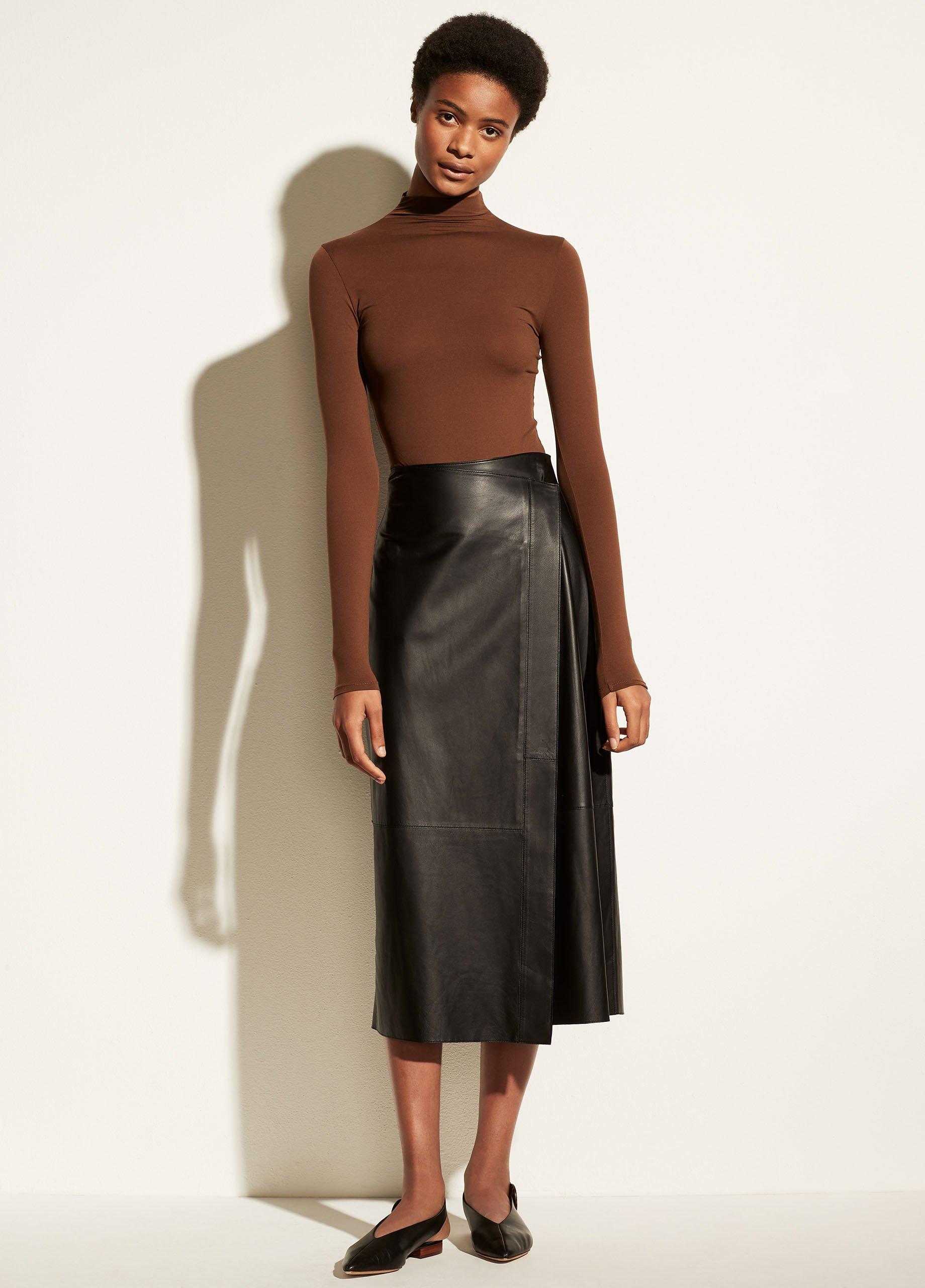 Stitched-Belt Leather Skirt in Vince Products Women