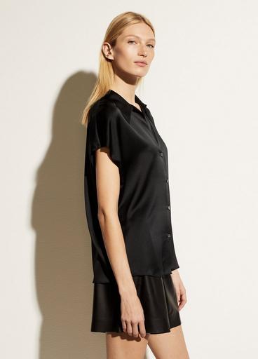 Silk Shaped Collar Cap Sleeve Blouse image number 2