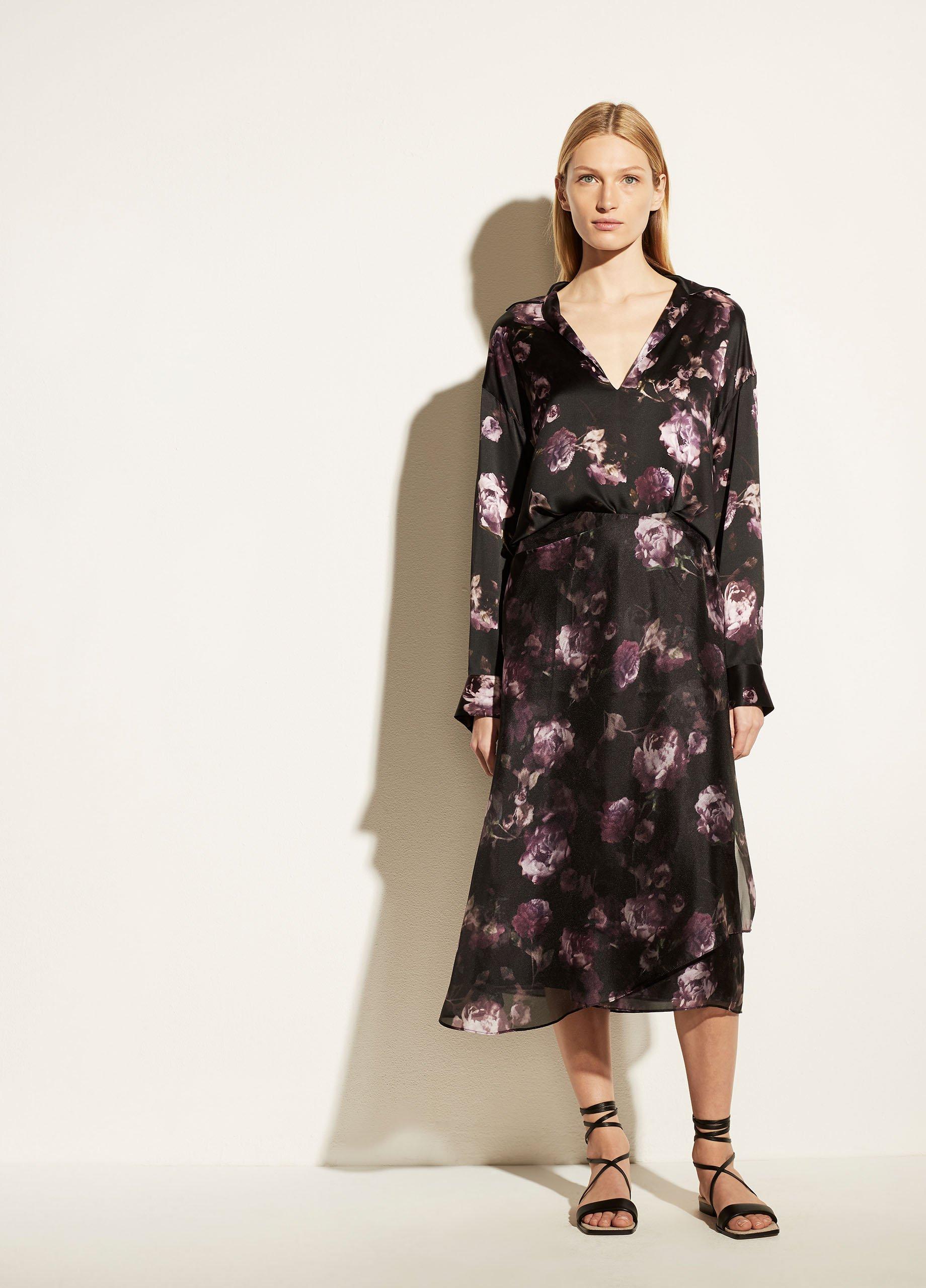 Night Garden Lapel Collar Silk Popover image number 0