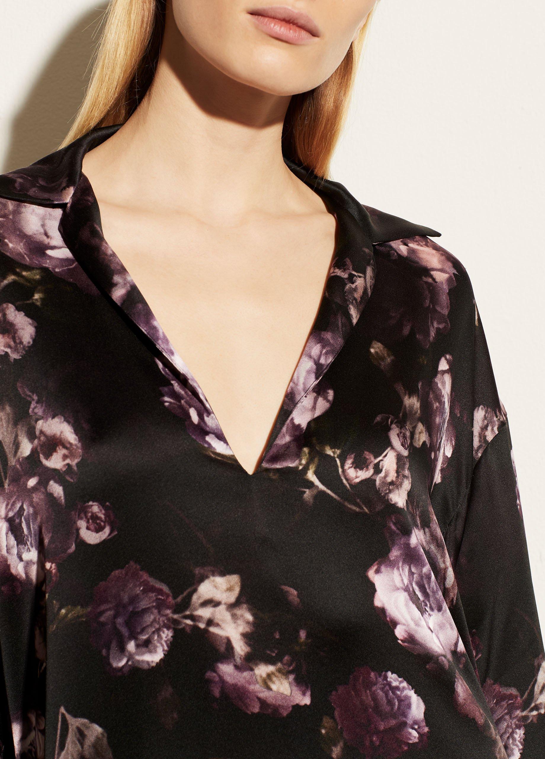 Night Garden Lapel Collar Silk Popover image number 1