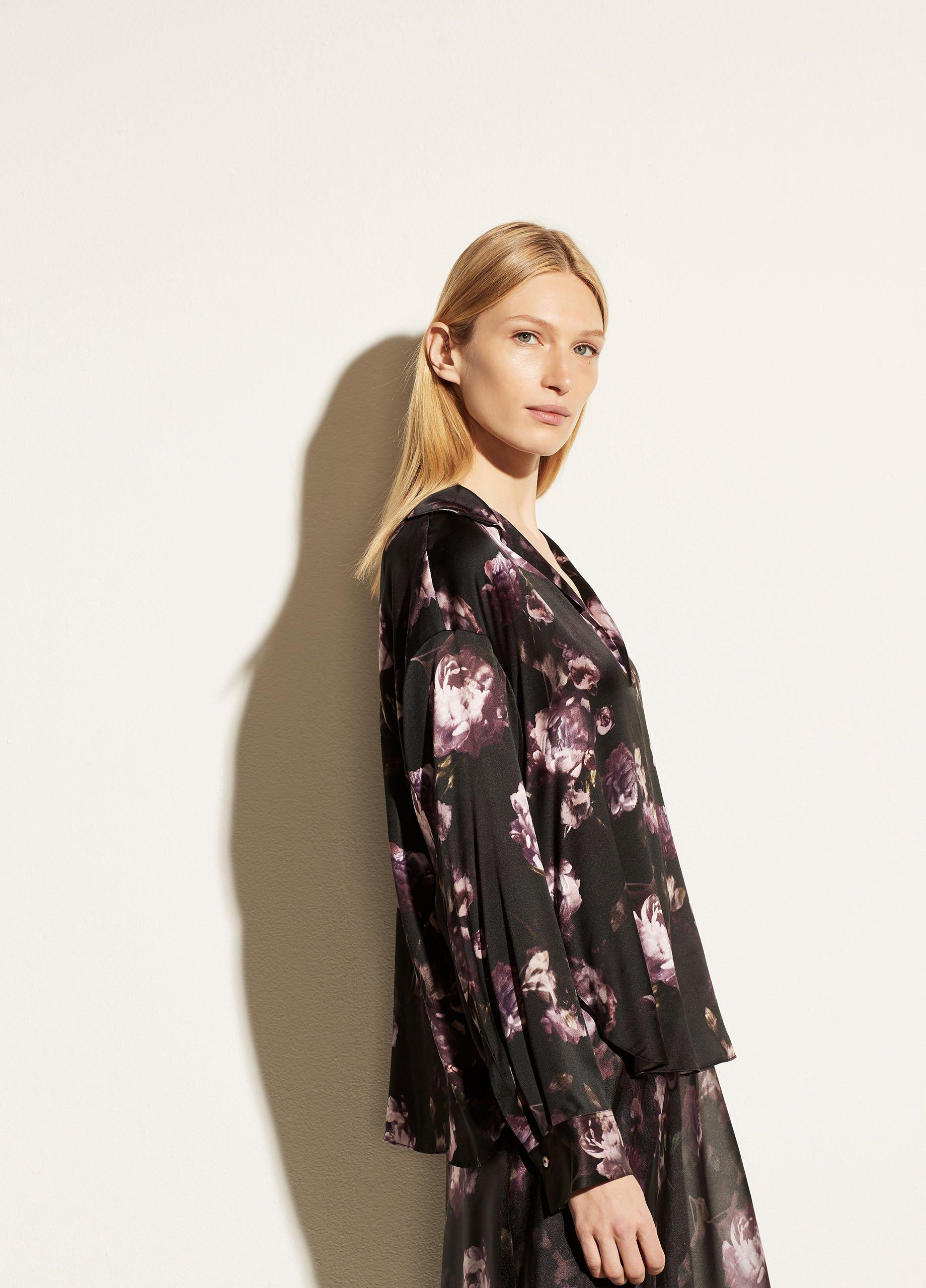 Night Garden Lapel Collar Silk Popover image number 2