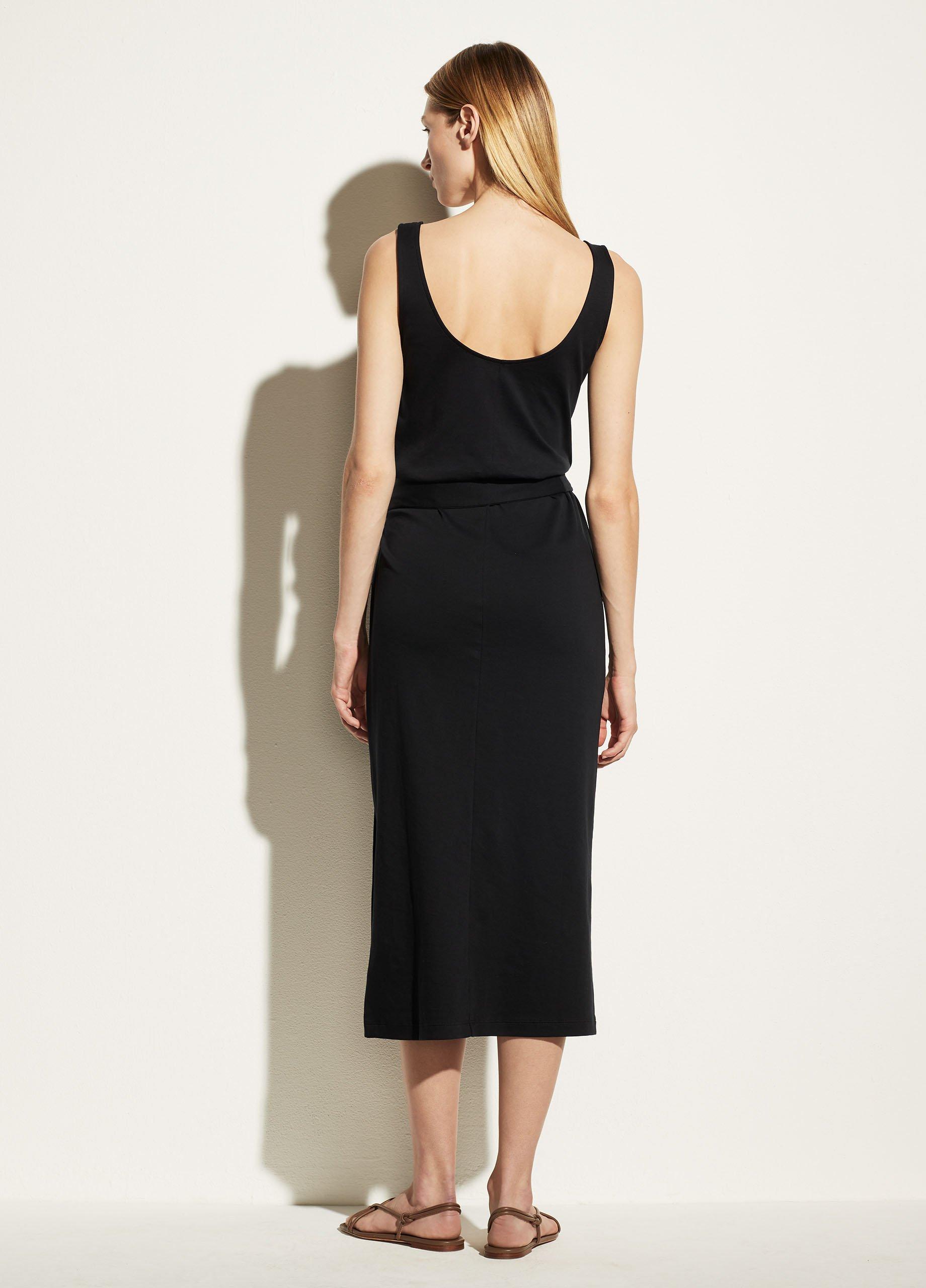 black sleeveless wrap dress